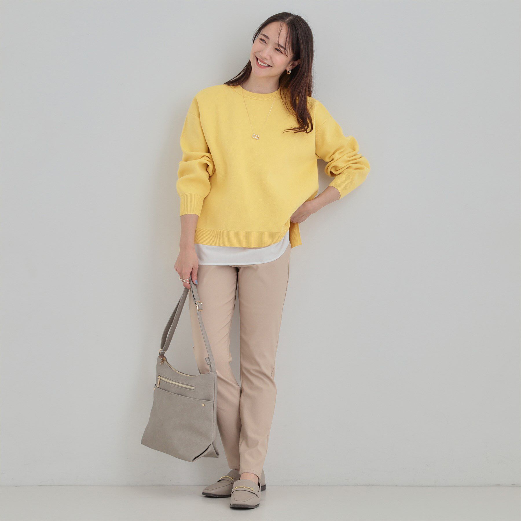 SHOO･LA･RUE「【洗濯機可/S-LL】さらに軽くなった スポンディッシュ裾フェイクトップス」|ニット・セーター|