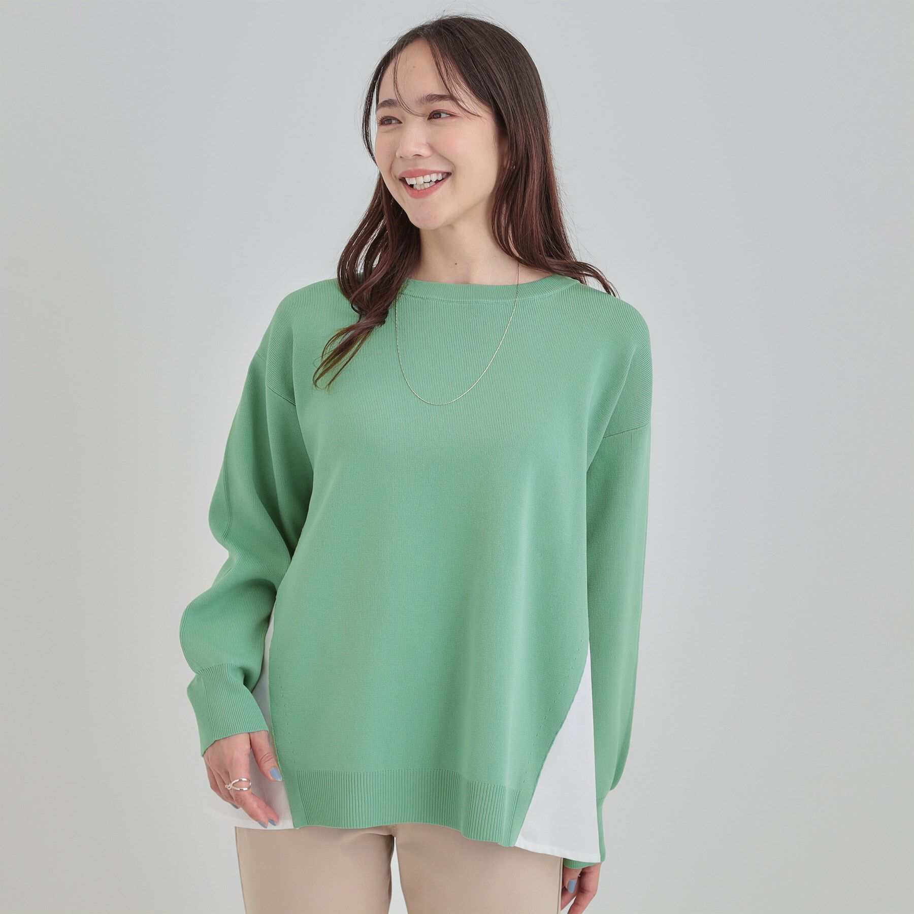 SHOO･LA･RUE「【洗濯機可/S-LL/体型カバー】横姿もきれい見え スポンディッシュ Aライントップス」|ニット・セーター|