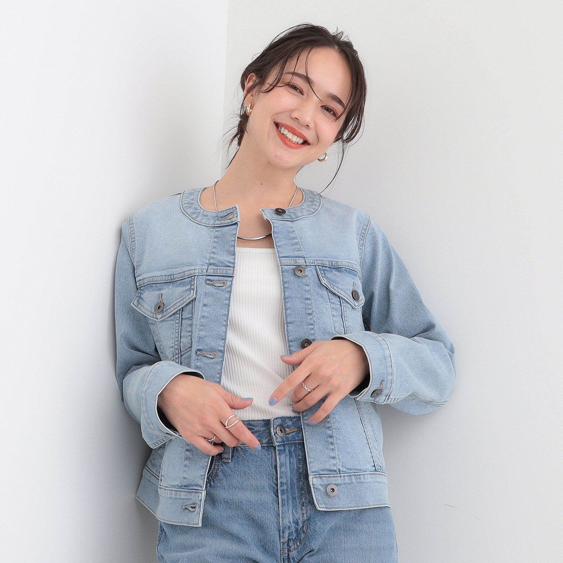 SHOO･LA･RUE「【SHOO・LA・RUE DENIM/S-LL/高レビュー】大人のための ノーカラーデニムジャケット」|デニムジャケット|