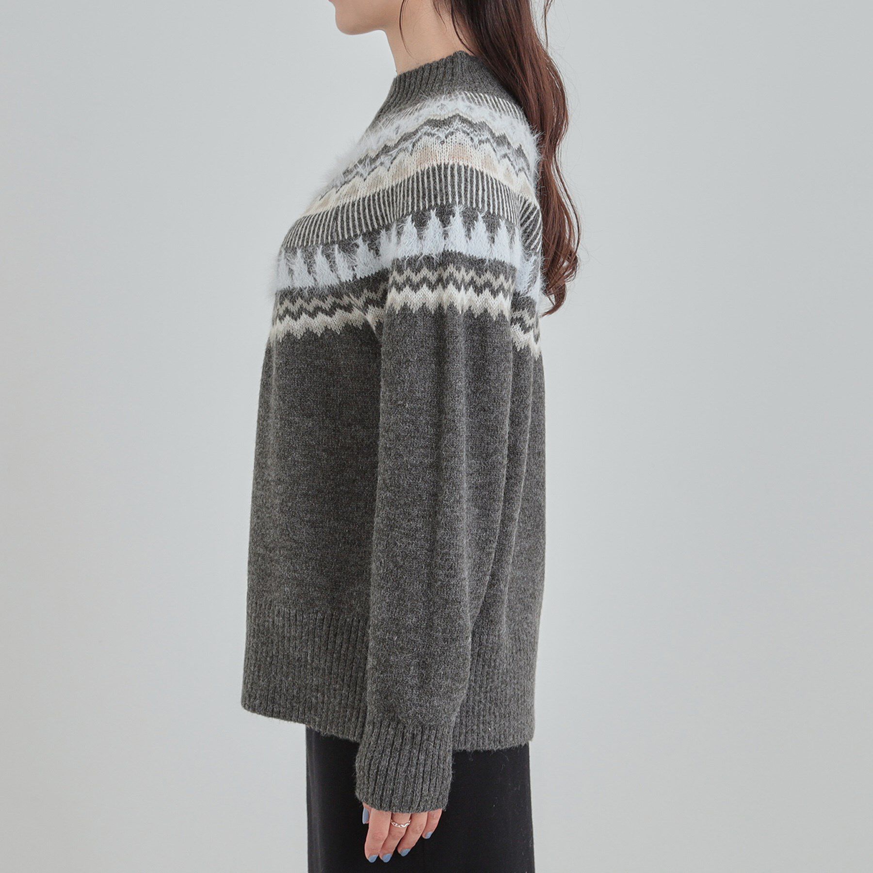 SHOO･LA･RUE「【洗濯機可/S-LL】配色が大人かわいい　フェアアイル柄求心ニット」|ニット・セーター|