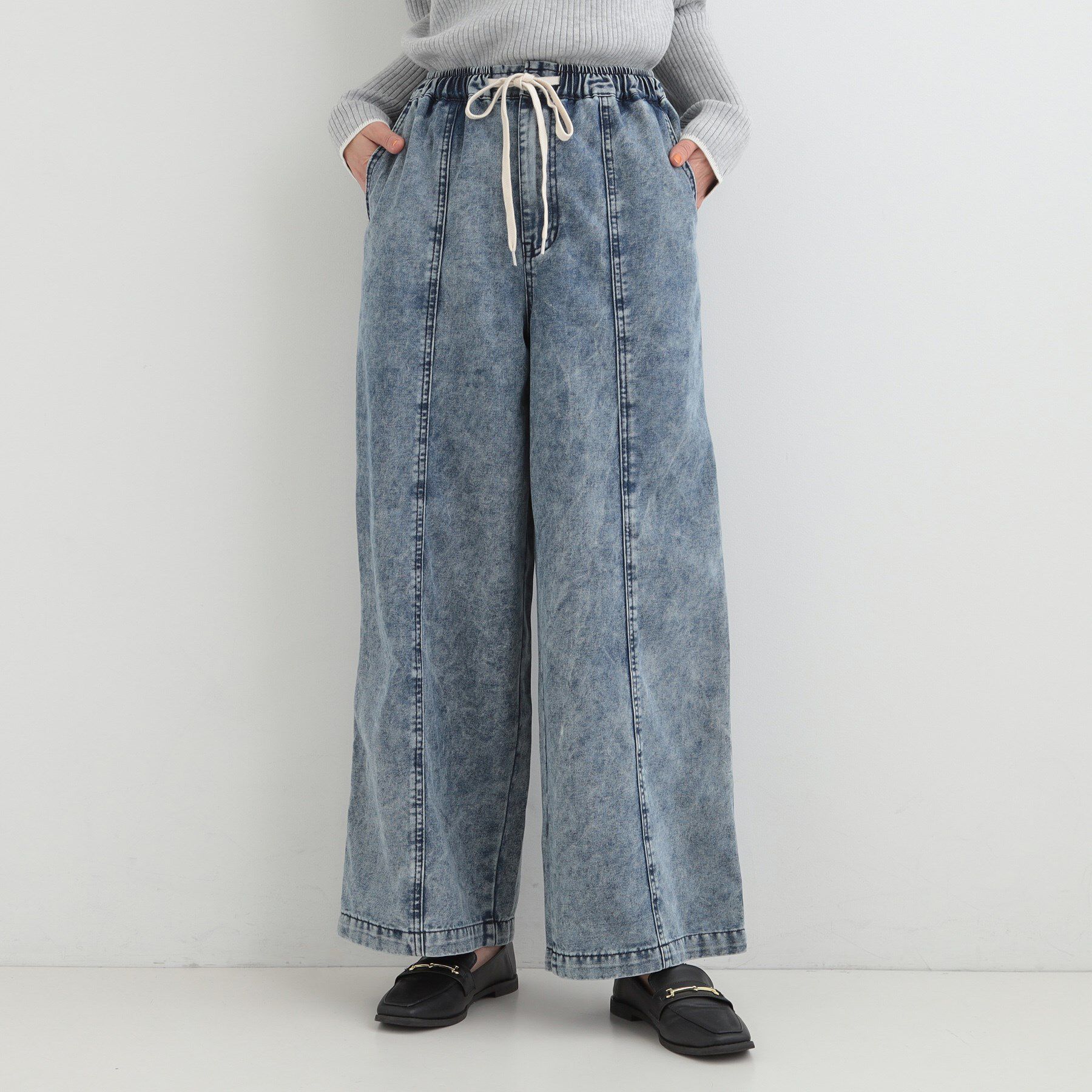 SHOO･LA･RUE「【S-LL】抜け感あるスタイルに ケミカルデニム イージーワイドパンツ」|デニム|
