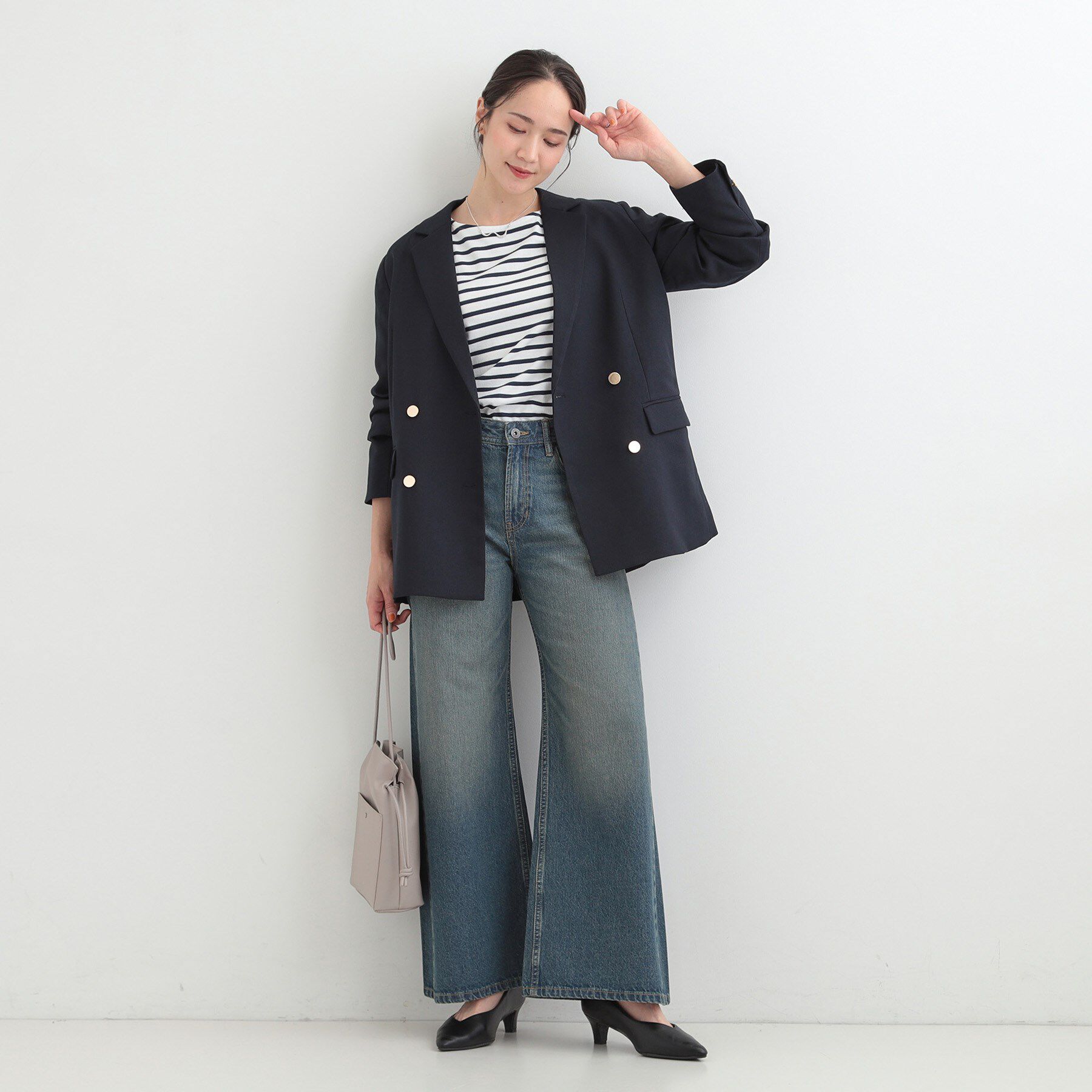 SHOO･LA･RUE「【S-LL/洗濯機可】着こなしいろいろ 首元すっきりボートネック ボーダーロンT」|Tシャツ・カットソー|