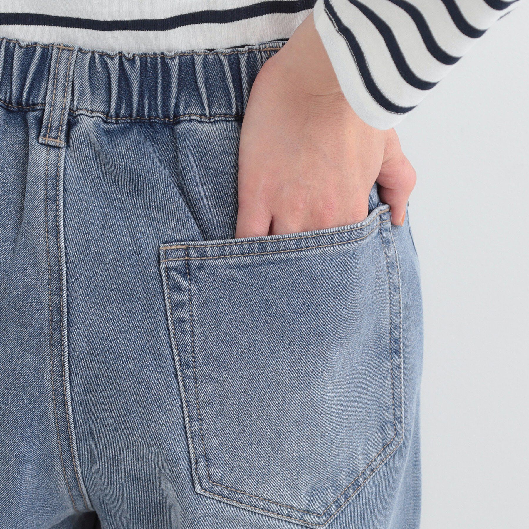 SHOO･LA･RUE「【S-LL】脚のラインを拾いにくい デニムワイドパンツ」|デニム|