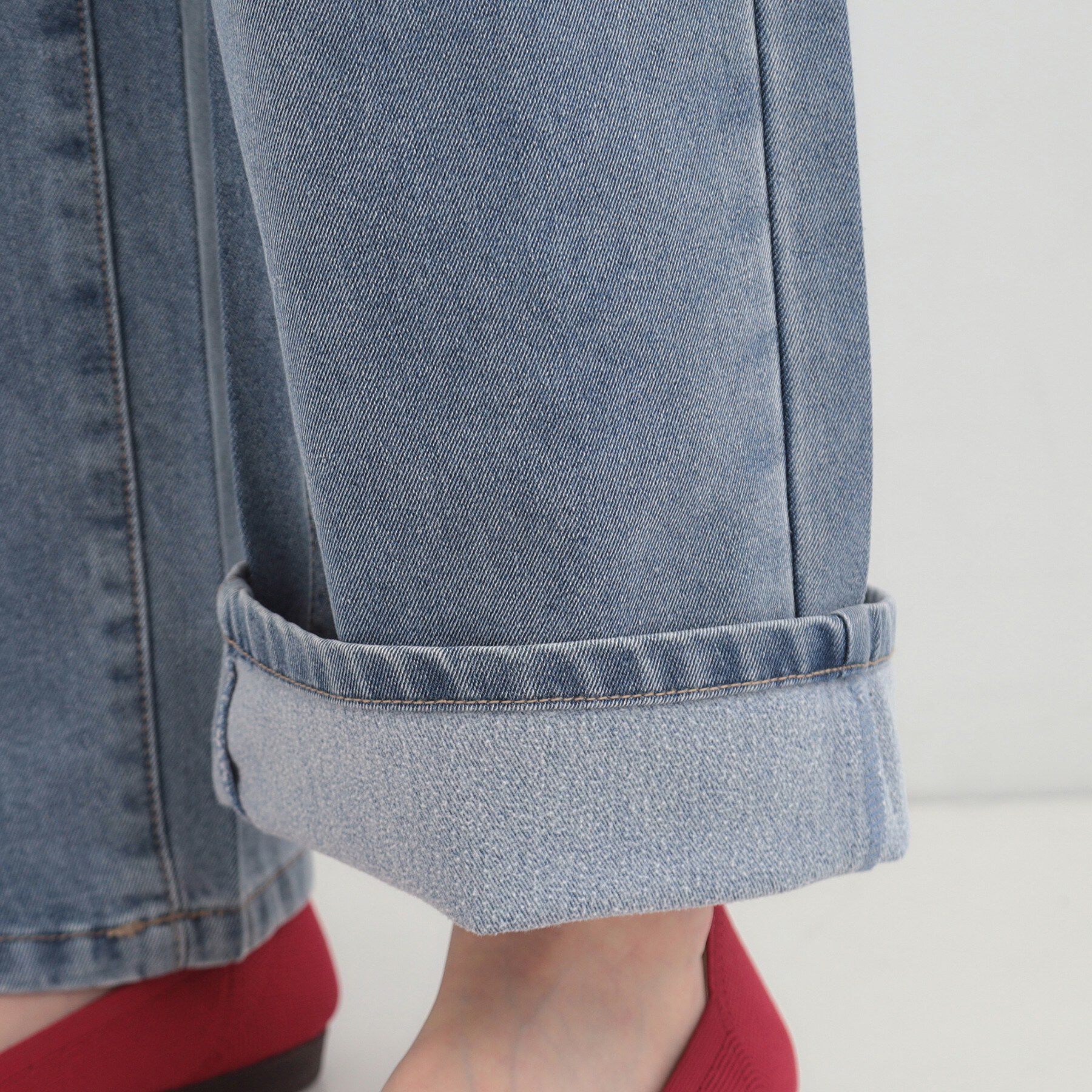 SHOO･LA･RUE「【S-LL】脚のラインを拾いにくい デニムワイドパンツ」|デニム|