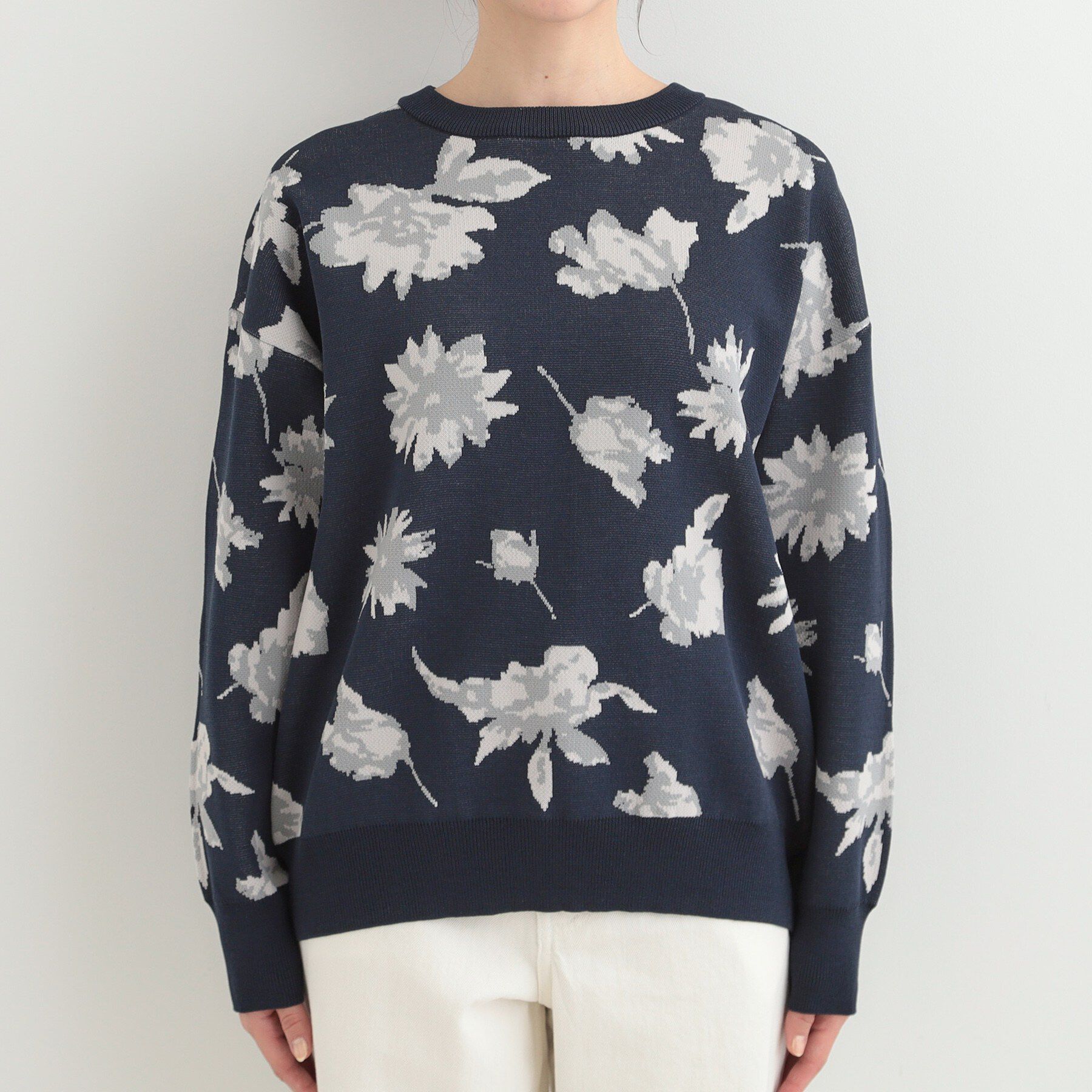 SHOO･LA･RUE「【洗濯機可/S-LL】ゆるシルエット フラワー柄スポンディッシュニット」|ニット・セーター|