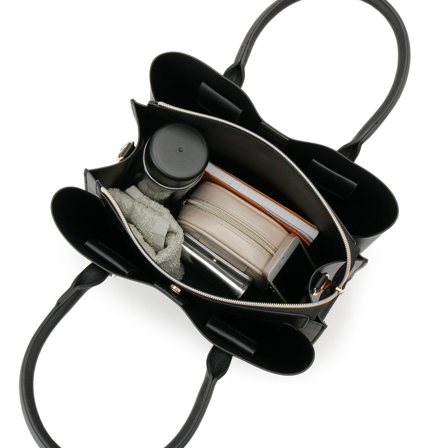 SHOO･LA･RUE「【2WAY】きれいめスタイルにマッチする 一枚革風 三層トートバッグ」|トートバッグ|