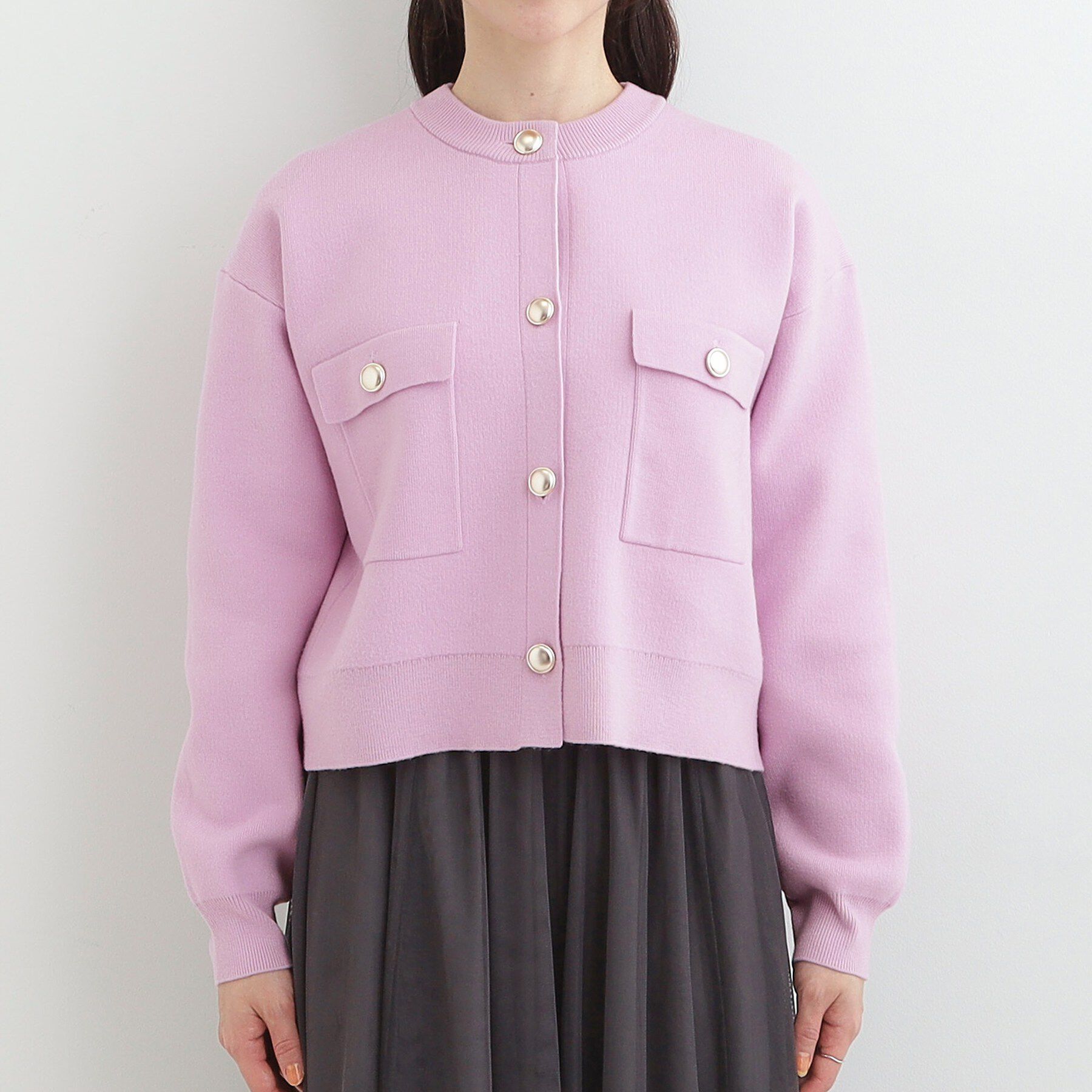 SHOO･LA･RUE「【洗濯機可/S-LL】金ボタンが華やかさを演出 ニットカーディガン」|カーディガン|