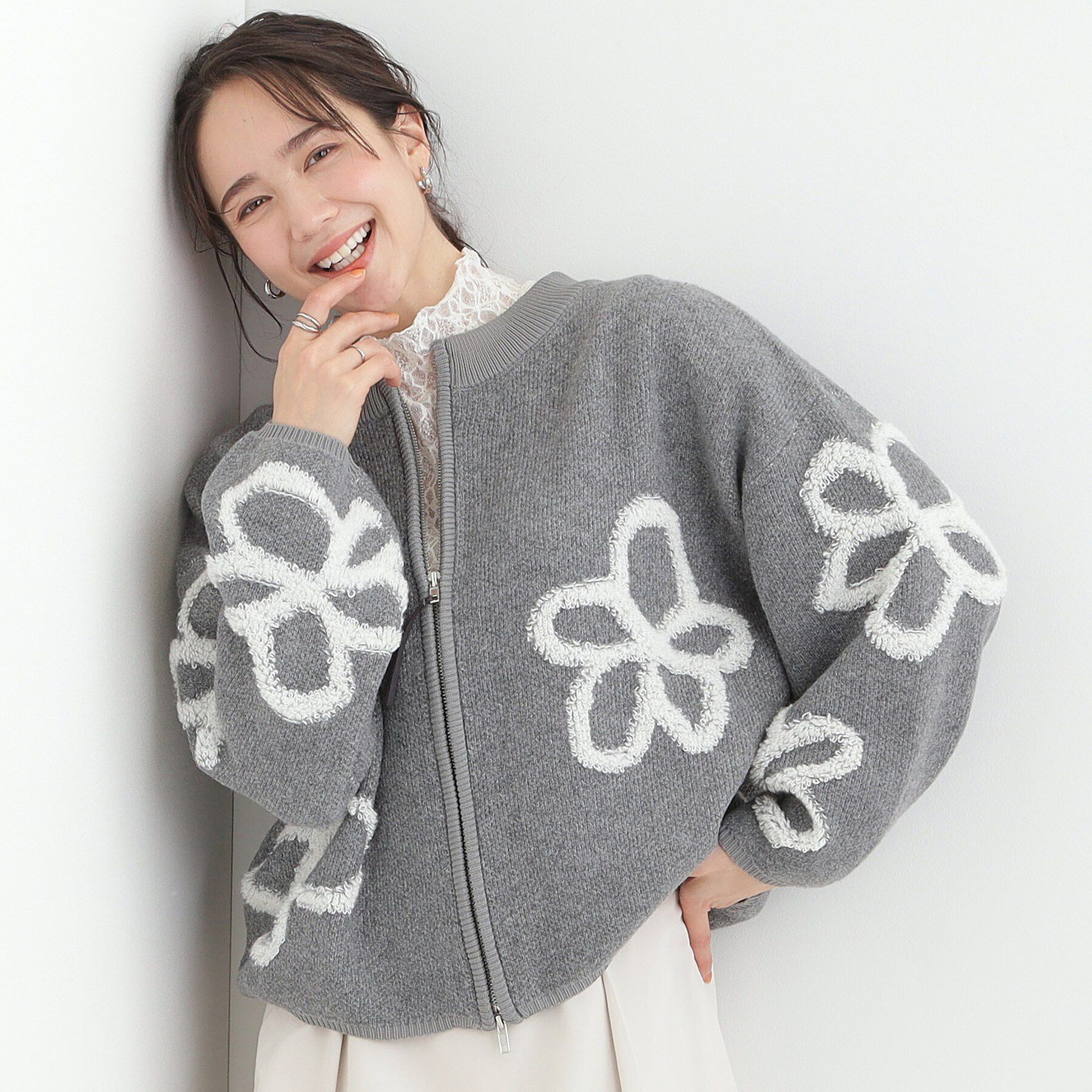 SHOO･LA･RUE「【選べる4柄】ダブルZIPで着こなし色々 柄カーディガン」|カーディガン|グレー(412)