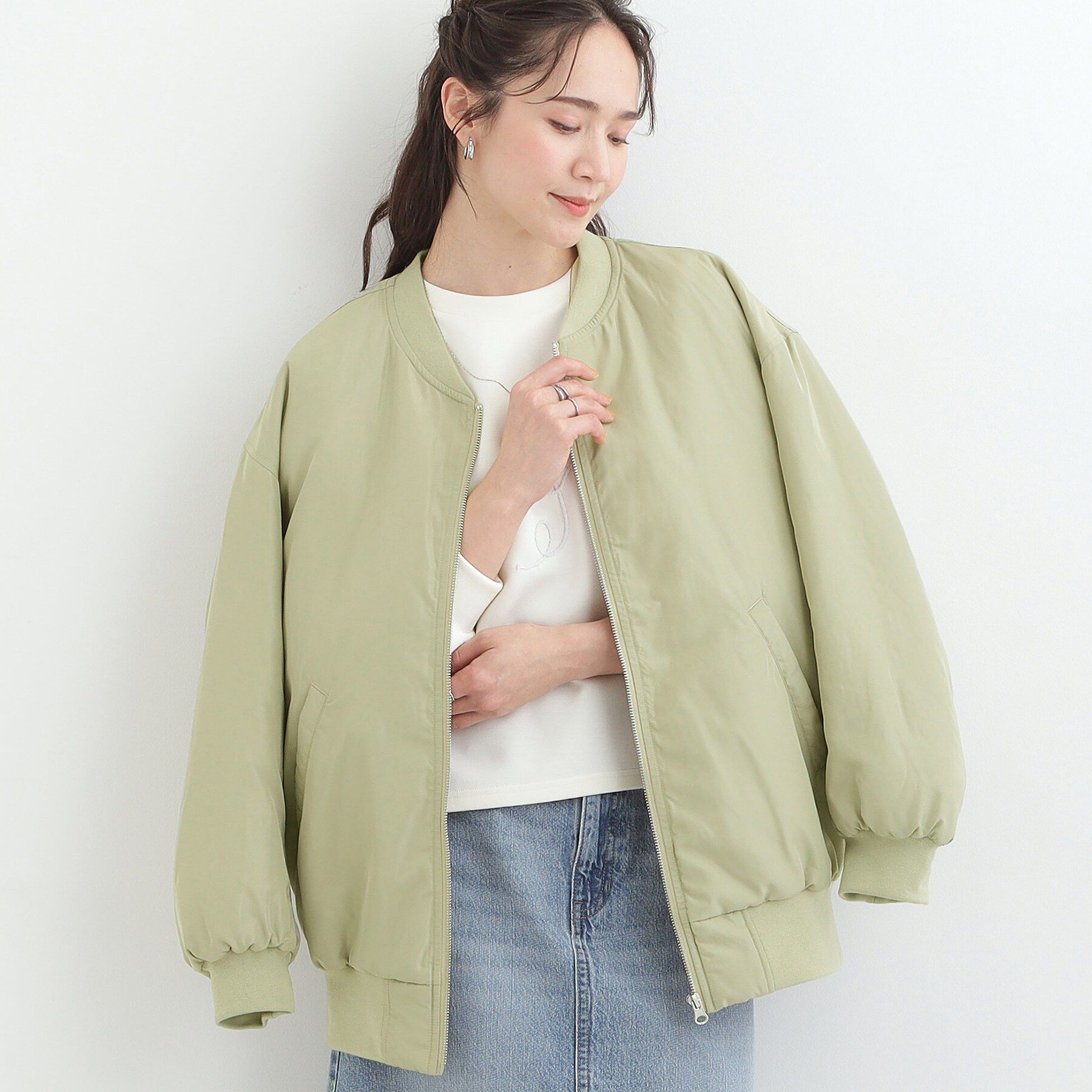 SHOO･LA･RUE「【S-LL】大人も取り入れやすい BIGシルエット MA－1ブルゾン」|ブルゾン・スタジャン|カーキ(027)