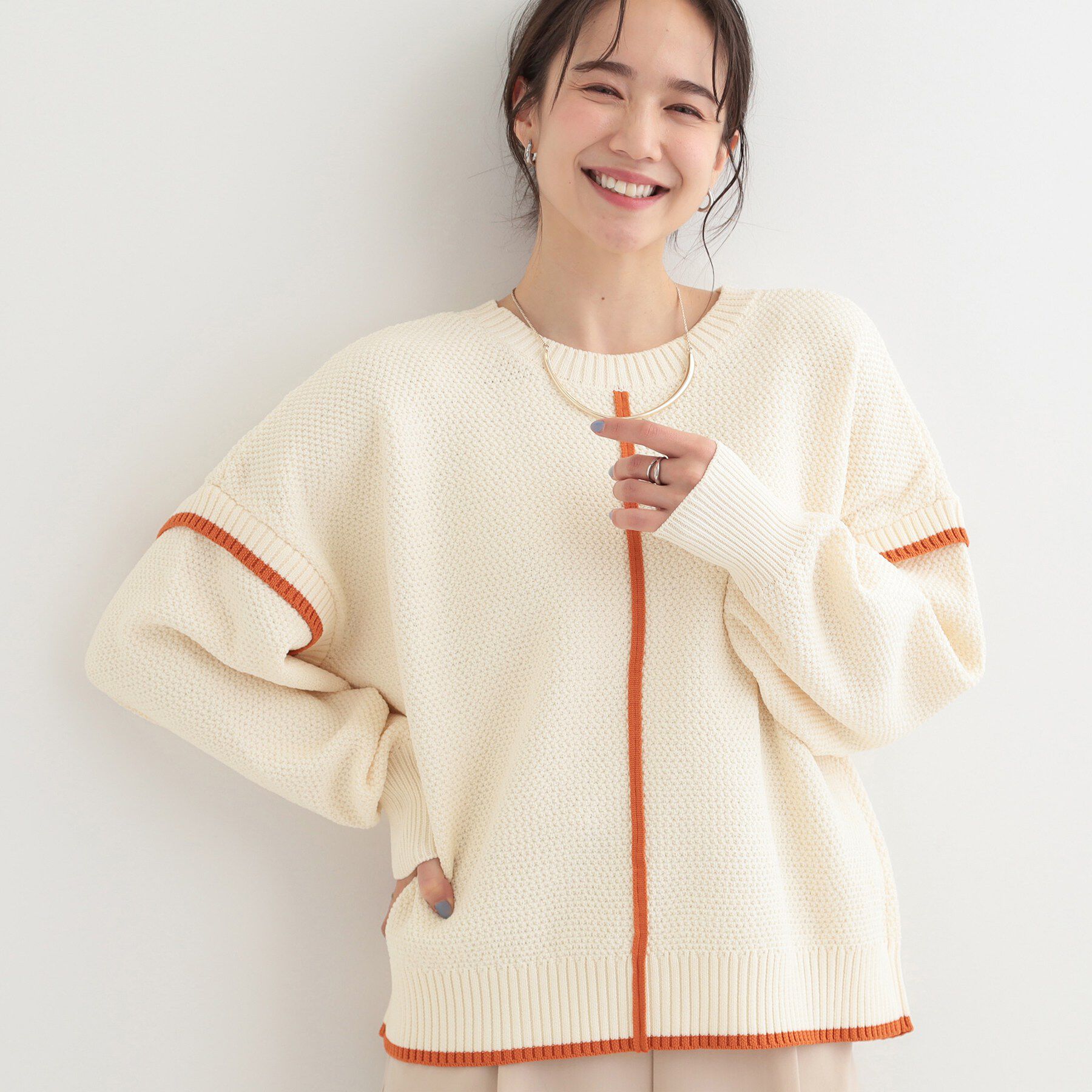 SHOO･LA･RUE「【前後2WAY】配色パイピングニット」|ニット・セーター|オフホワイト(003