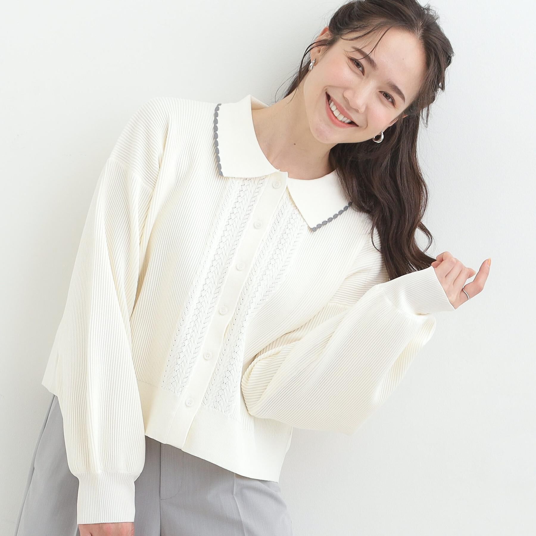 SHOO･LA･RUE「襟付きレース風カーディガン」|カーディガン|