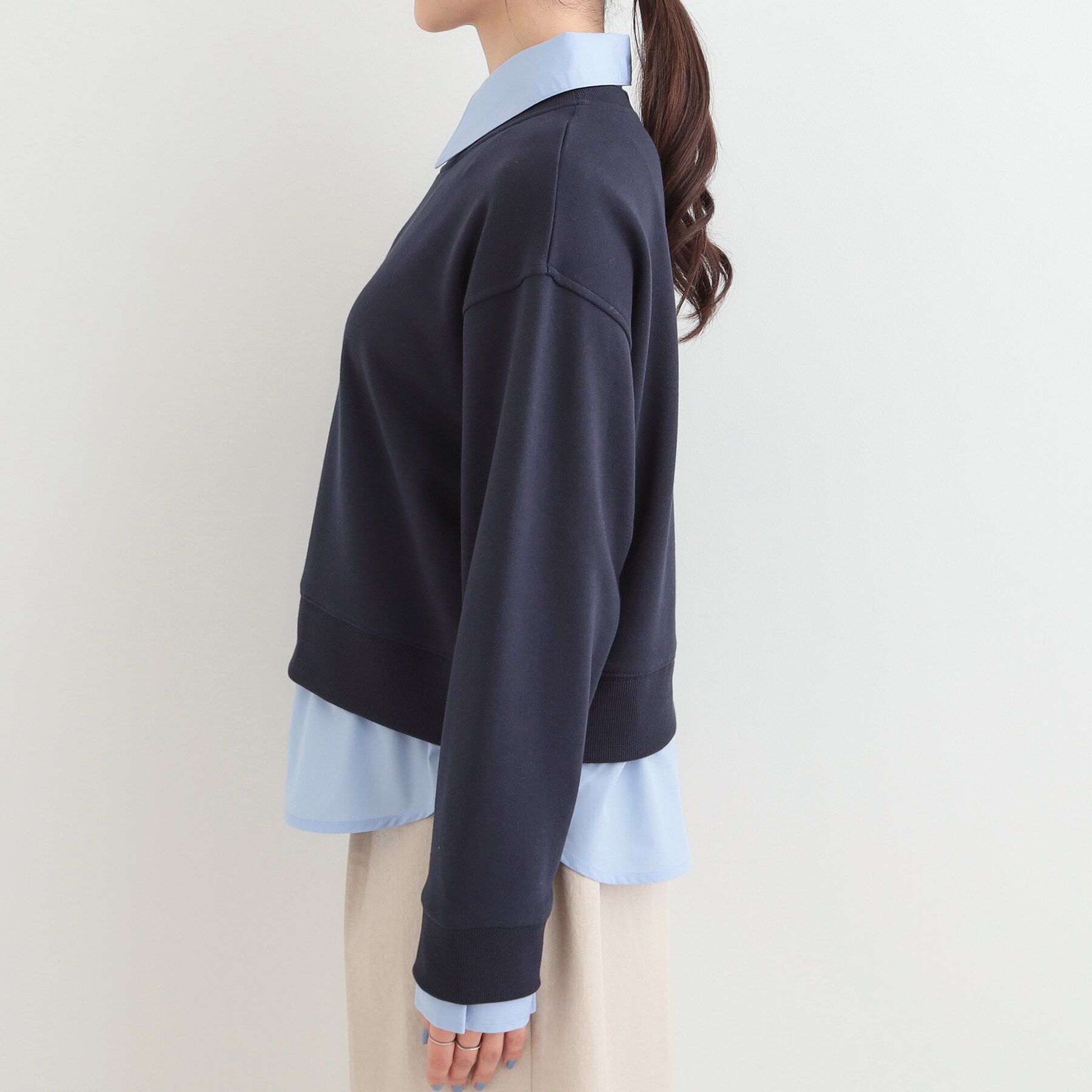 SHOO･LA･RUE「【洗濯機可】1枚でサマ見え シャツレイヤード風 スウェット」|パーカー|