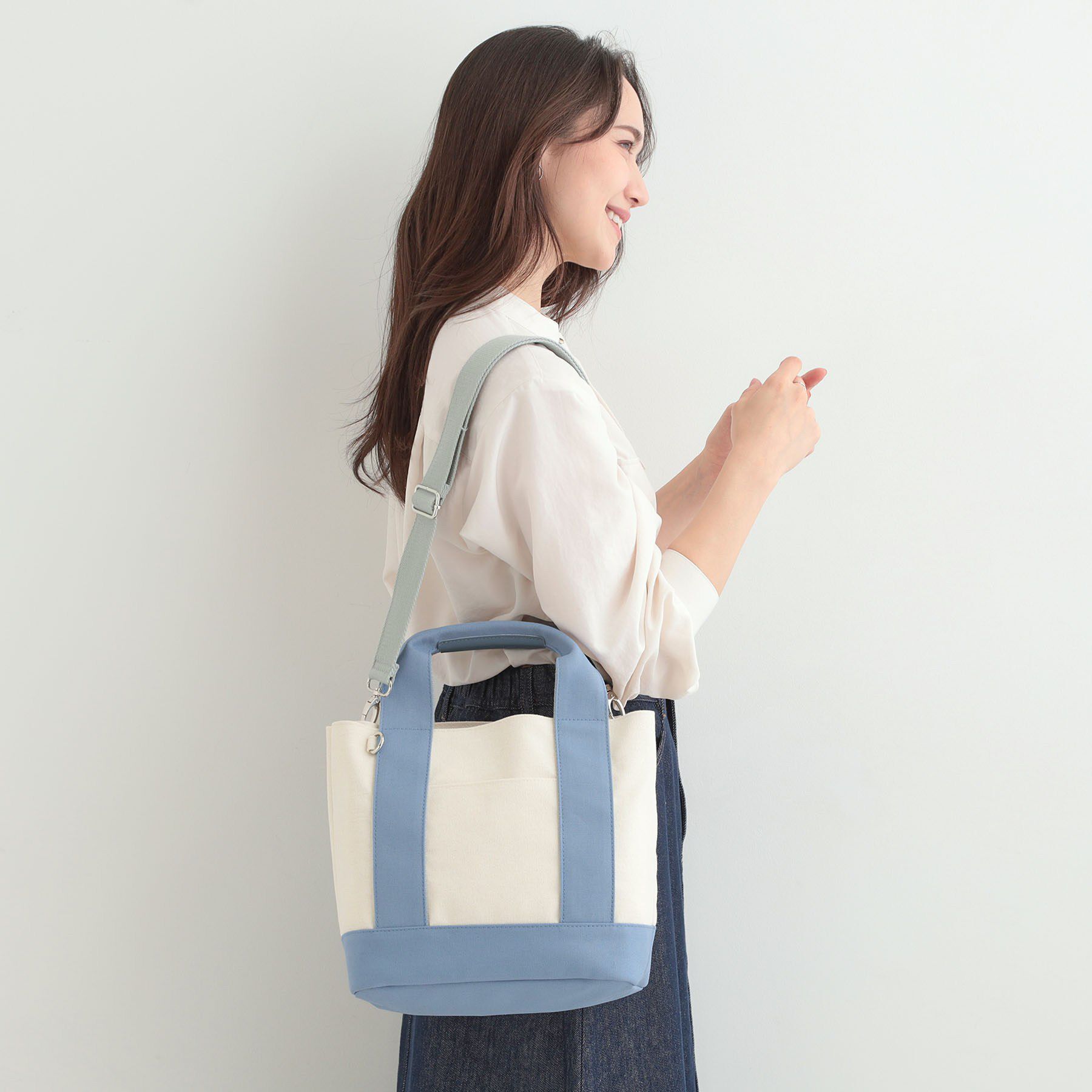 SHOO･LA･RUE「配色キャンバストートバッグ」|トートバッグ|ブルー(592)