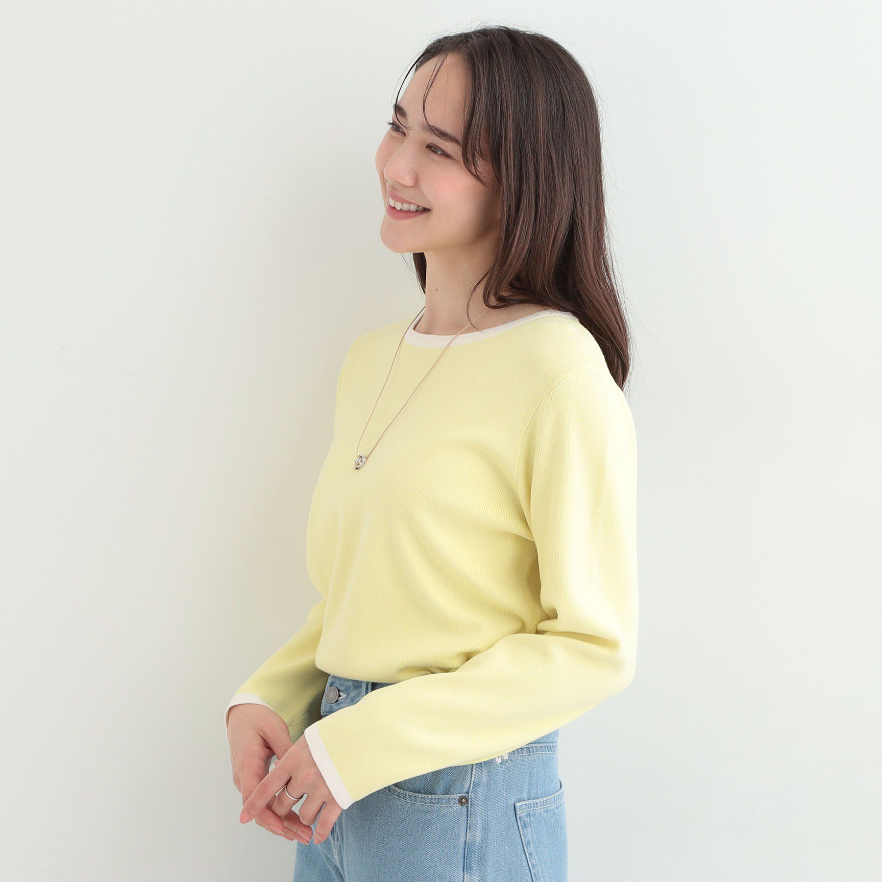 SHOO･LA･RUE「【洗濯機可/S-LL/アンサンブル可】すっきりと好印象 配色クルーネックニット」|ニット・セーター|