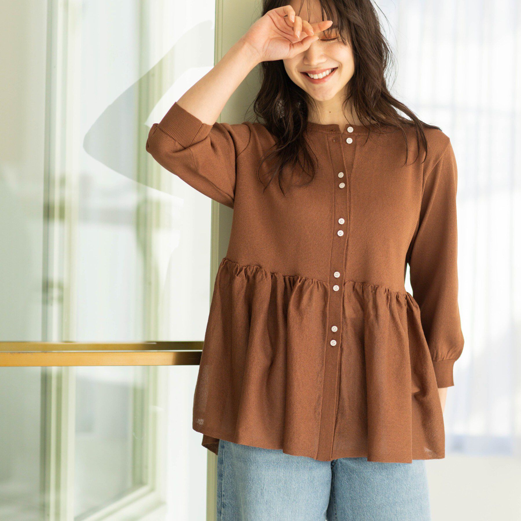 SHOO･LA･RUE「七分袖ペプラムニットカーディガン」|カーディガン|