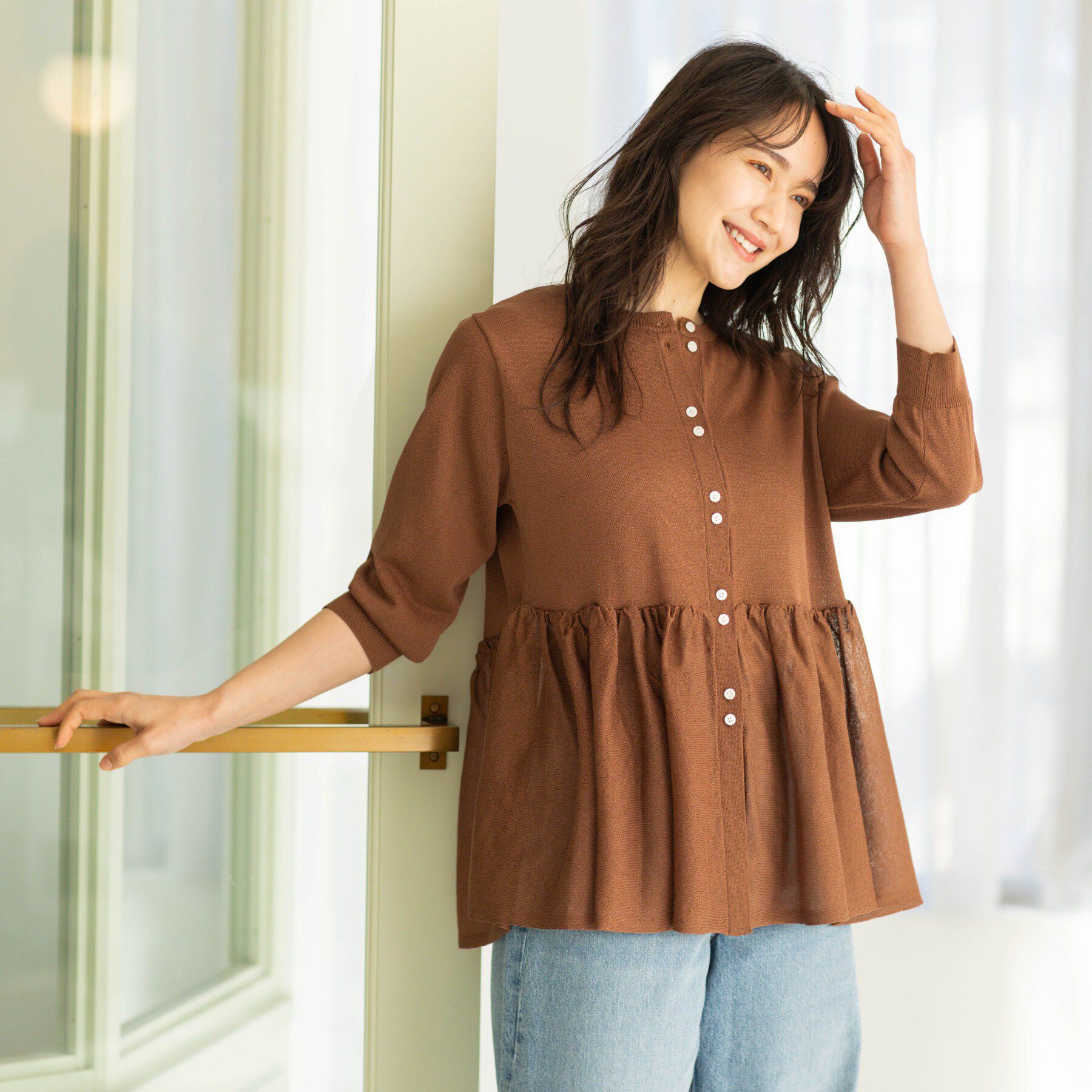 SHOO･LA･RUE「七分袖ペプラムニットカーディガン」|カーディガン|