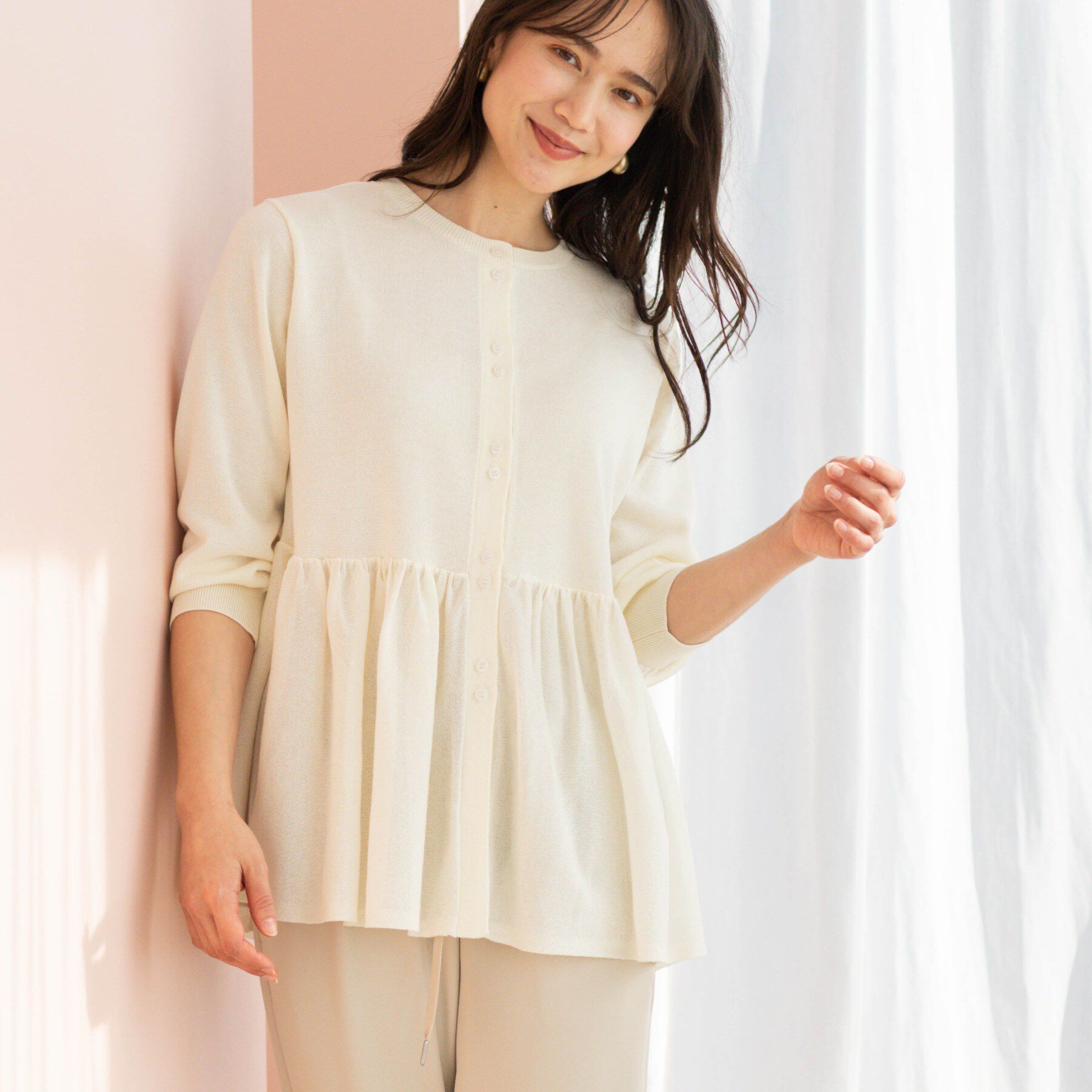 SHOO･LA･RUE「七分袖ペプラムニットカーディガン」|カーディガン|