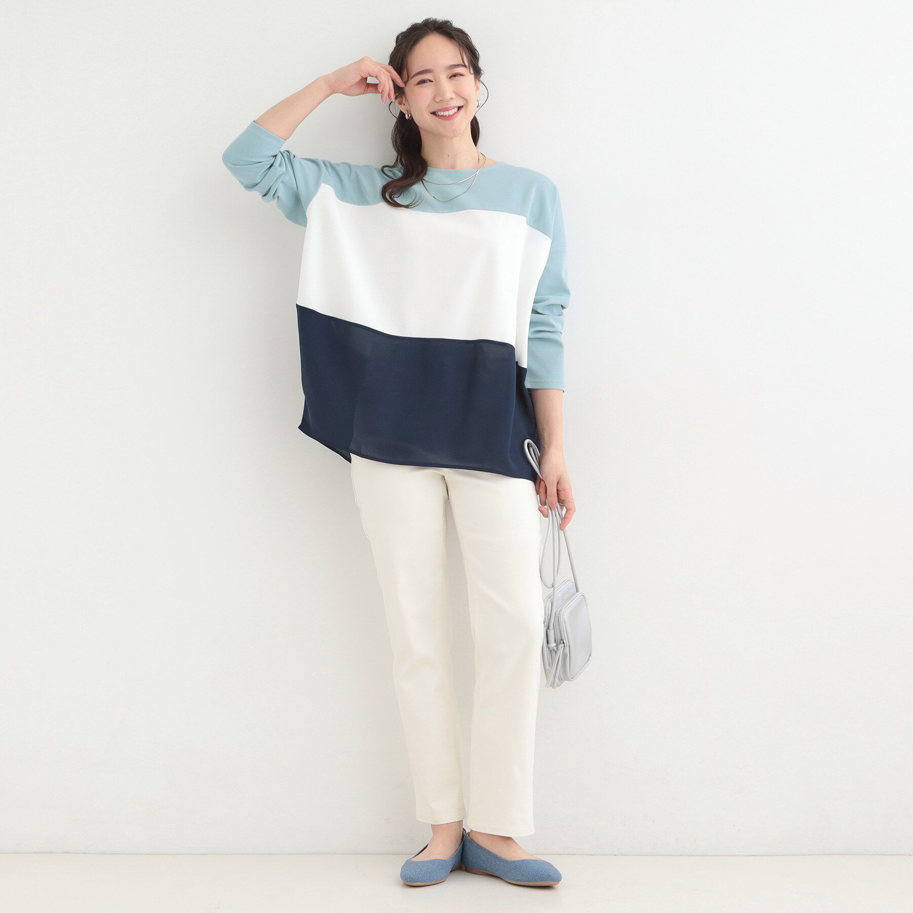 SHOO･LA･RUE「【洗濯機可/S-LL/体型カバー】インせず着られる 3段切替 配色トップス」|Tシャツ・カットソー|