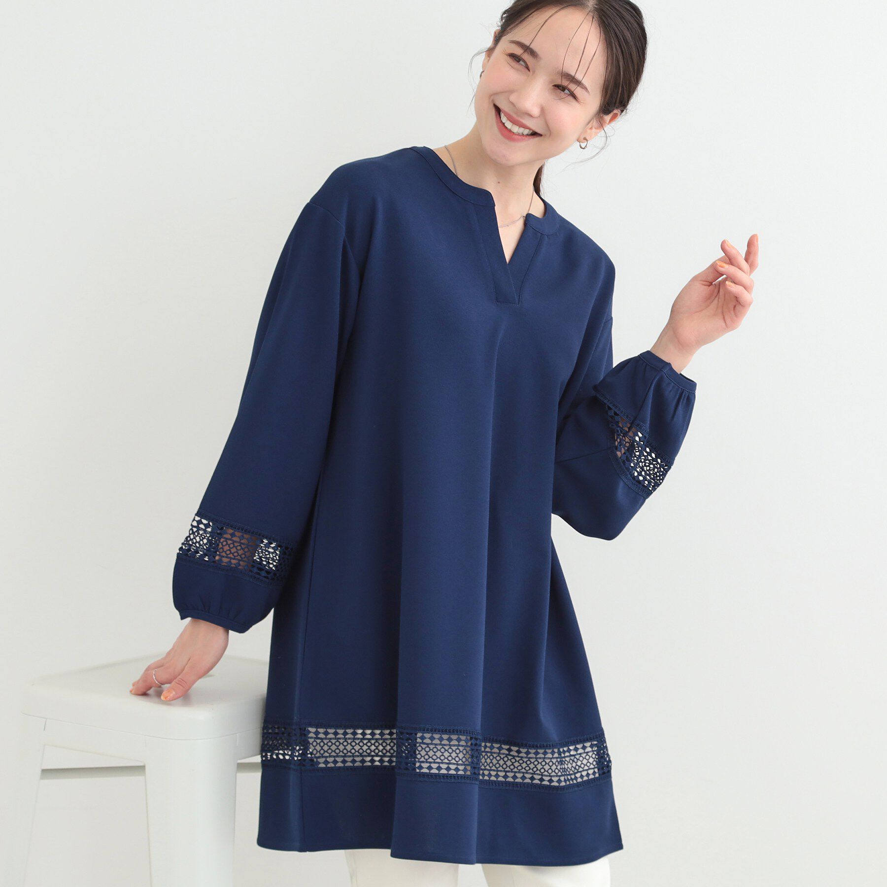 SHOO･LA･RUE「レース切り替えチュニックワンピース」|チュニック|ネイビー(094)