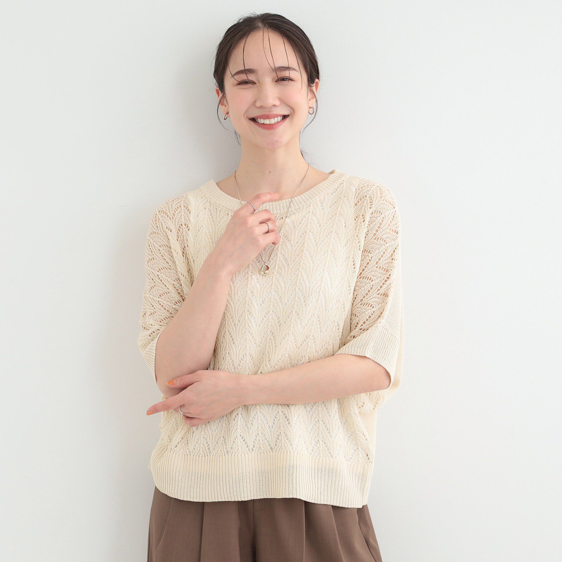 SHOO･LA･RUE「【2点セット/洗濯機可/S-LL】透かし編み柄で高級感　タンク付きドルマンニット」|その他|