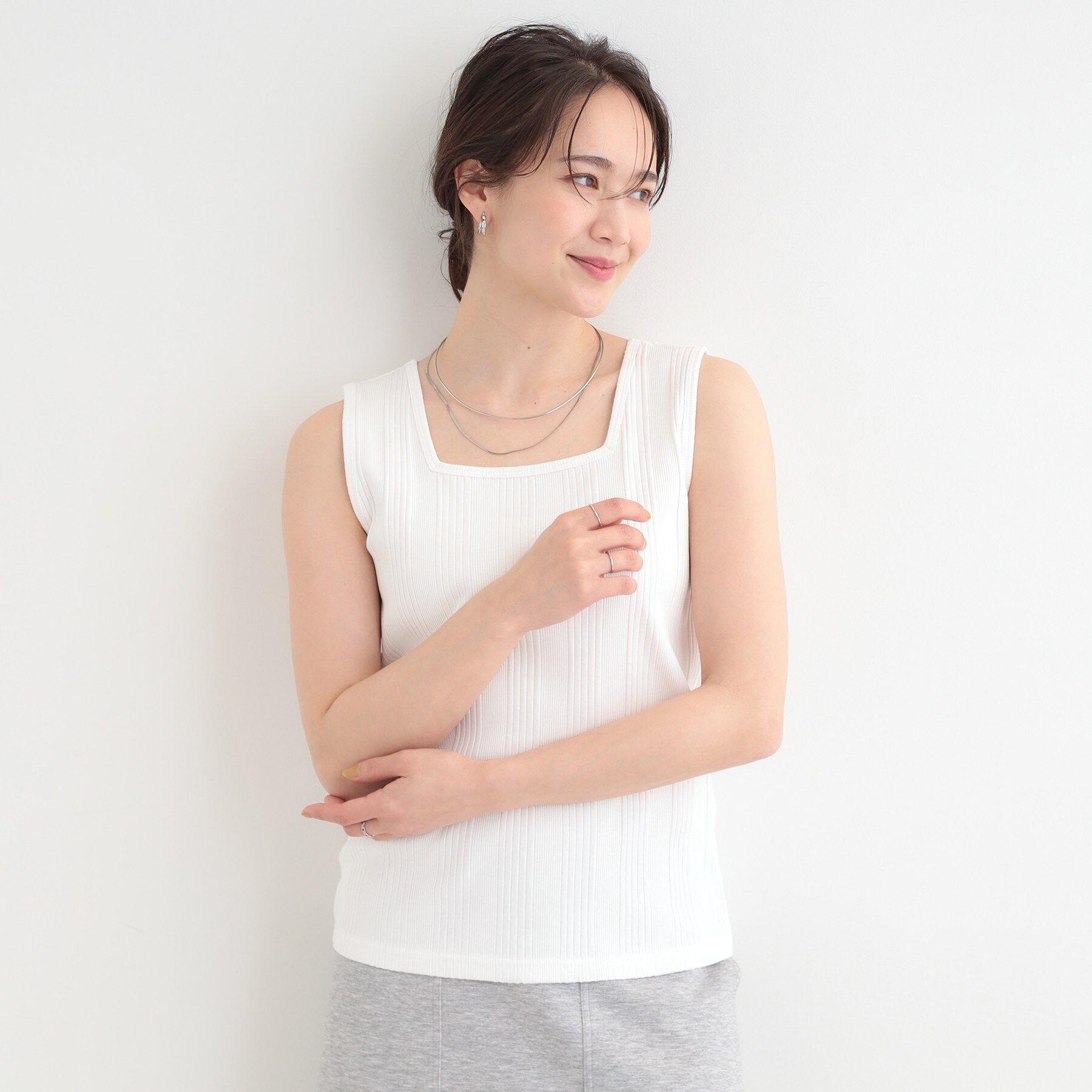 SHOO･LA･RUE「【前後2WAY/洗濯機可/S-LL】毎日のお供に ランダムテレコタンクトップ」|キャミソール|