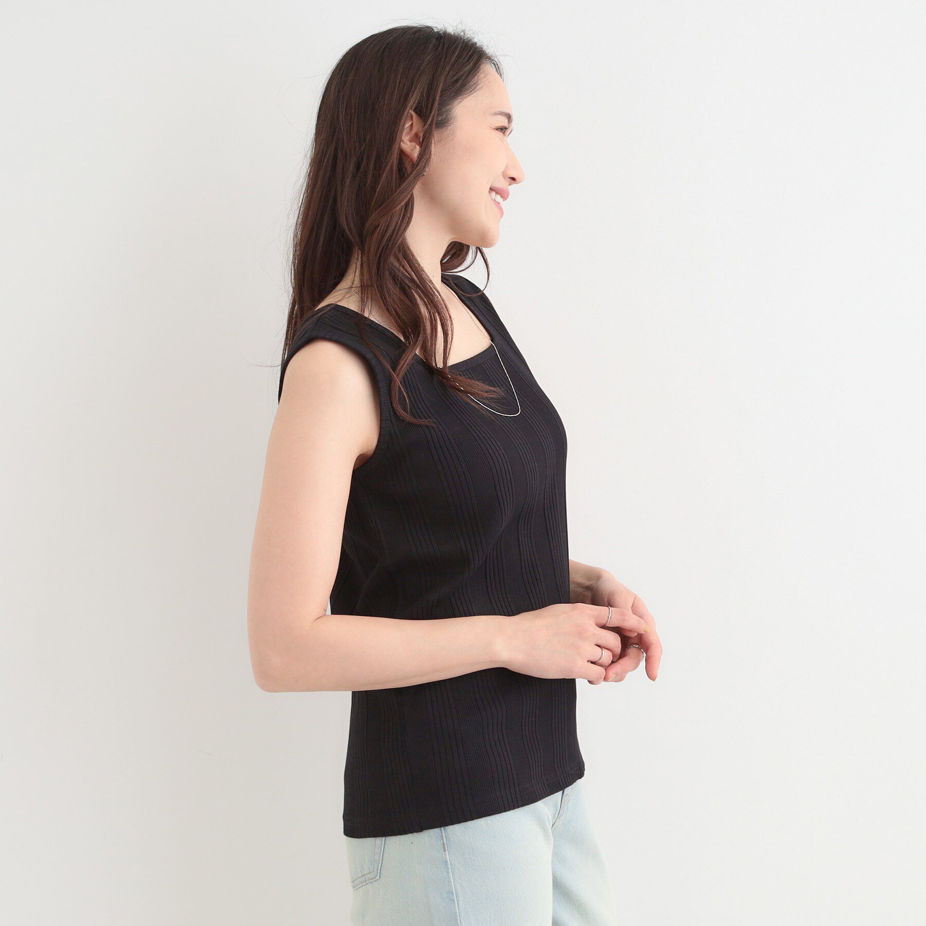 SHOO･LA･RUE「【前後2WAY/洗濯機可/S-LL】毎日のお供に ランダムテレコタンクトップ」|キャミソール|