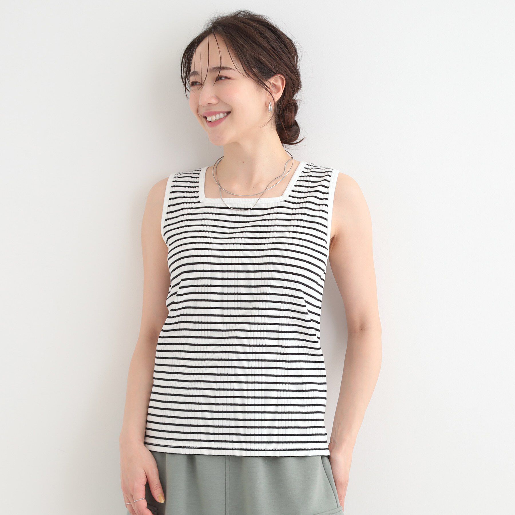 SHOO･LA･RUE「【前後2WAY/洗濯機可/S-LL】毎日のお供に ランダムテレコタンクトップ」|キャミソール|