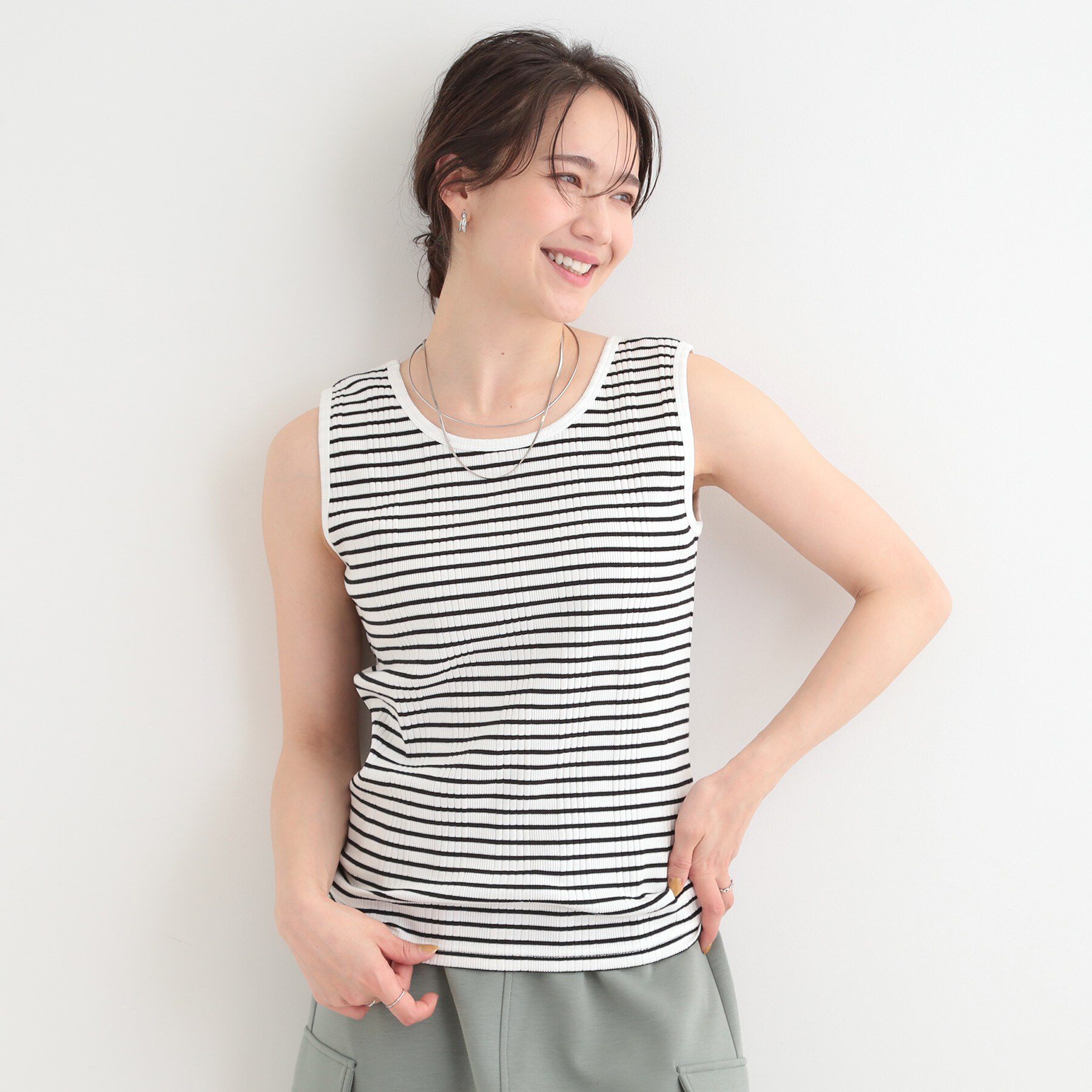 SHOO･LA･RUE「【前後2WAY/洗濯機可/S-LL】毎日のお供に ランダムテレコタンクトップ」|キャミソール|