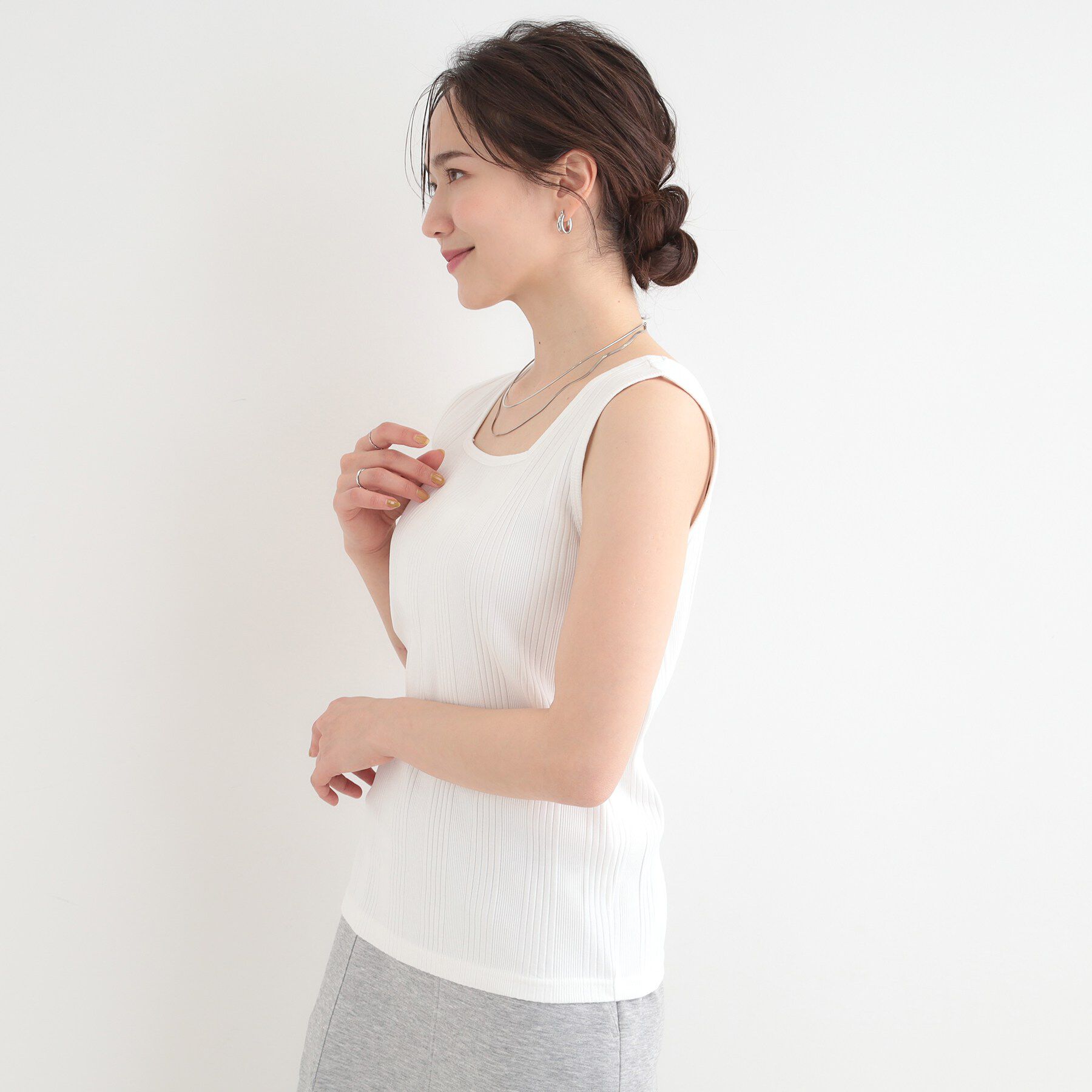 SHOO･LA･RUE「【前後2WAY/洗濯機可/S-LL】毎日のお供に ランダムテレコタンクトップ」|キャミソール|