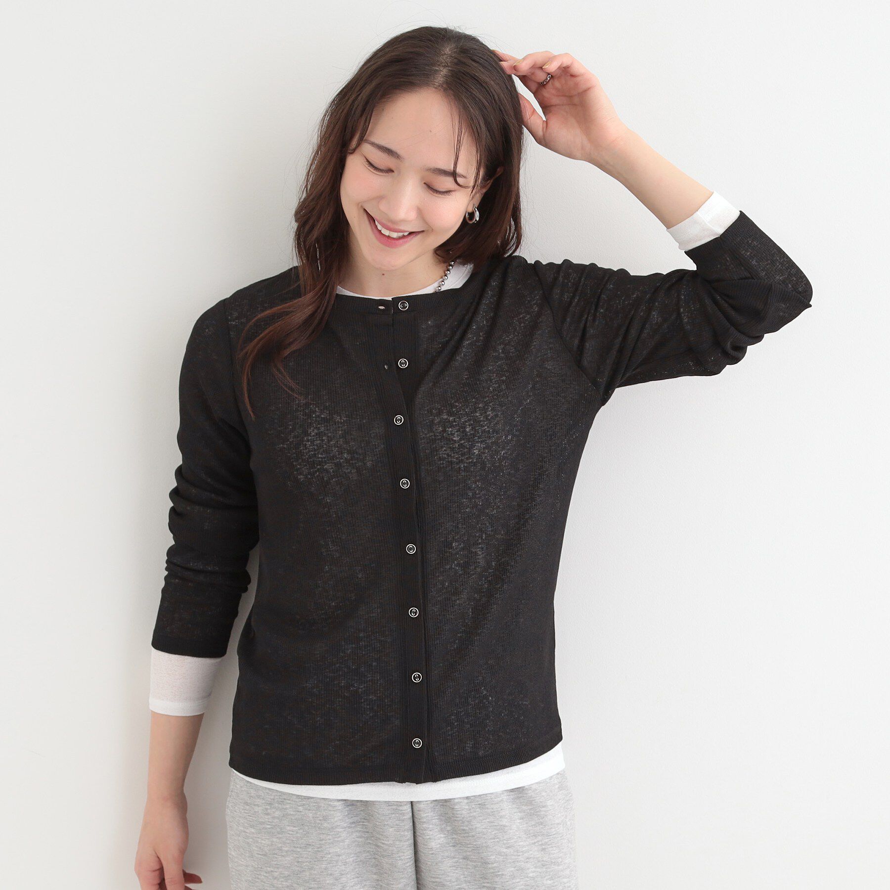 SHOO･LA･RUE「【2点セット/洗濯機可/S-LL】こなれ感あるレイヤードスタイルが即完成 シアーカーディガン+ロンT」|その他|