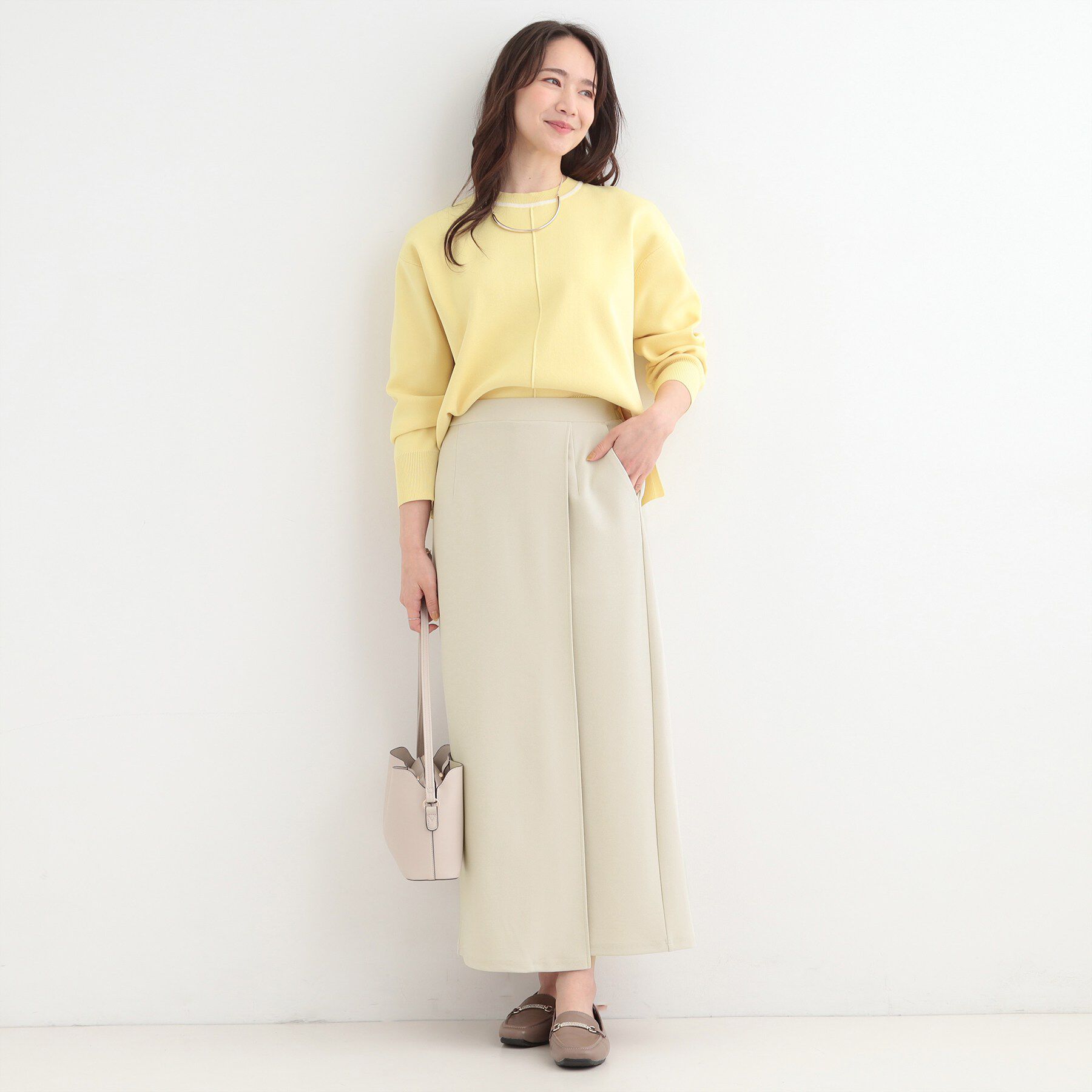 SHOO･LA･RUE「【洗濯機可/S-LL】腰まわりを自然にカバーする ラップ風ナロースカート」|スカート|