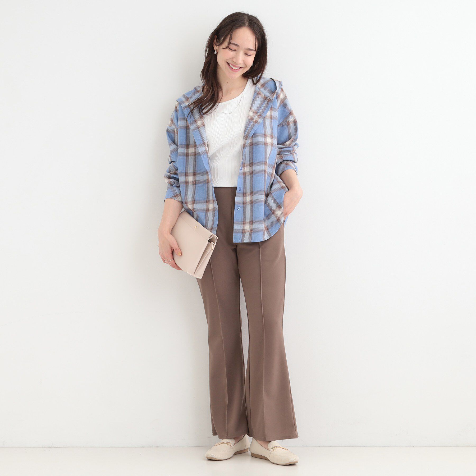 SHOO･LA･RUE「【洗濯機可/S-LL】涼しげで軽やかな チェックフーディーシャツ」|シャツ・ブラウス|