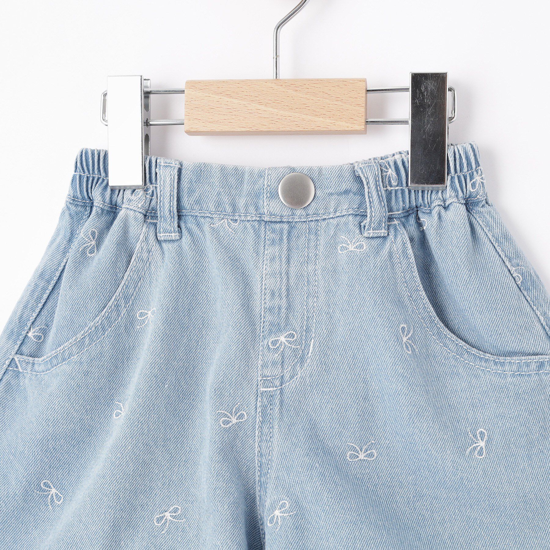 SHOO･LA･RUE「【100-150cm】リボン刺繍デニムショートパンツ」|その他|