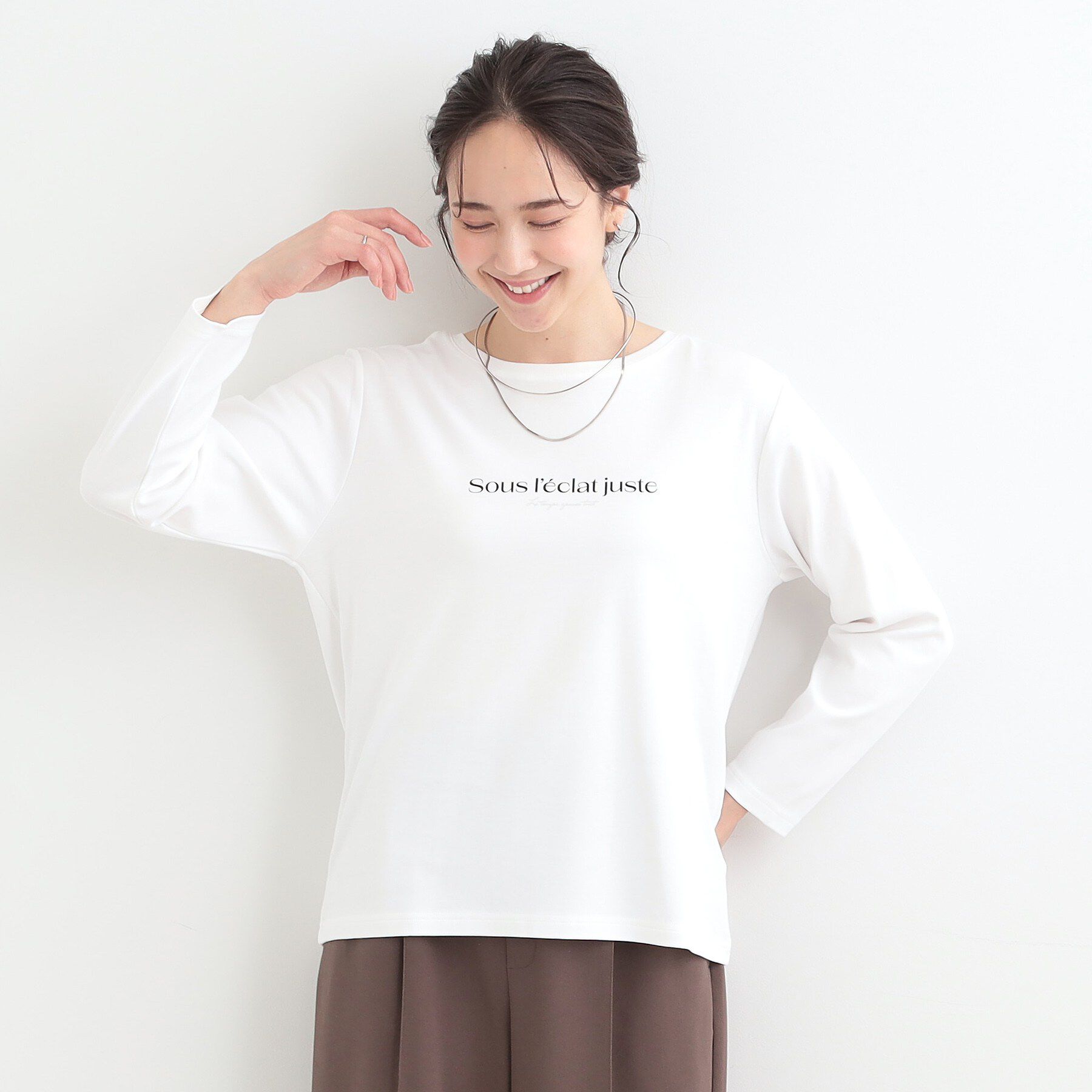 SHOO･LA･RUE「【接触冷感/UV/抗菌防臭】小さめロゴの大人スムースロンT」|Tシャツ・カットソー|