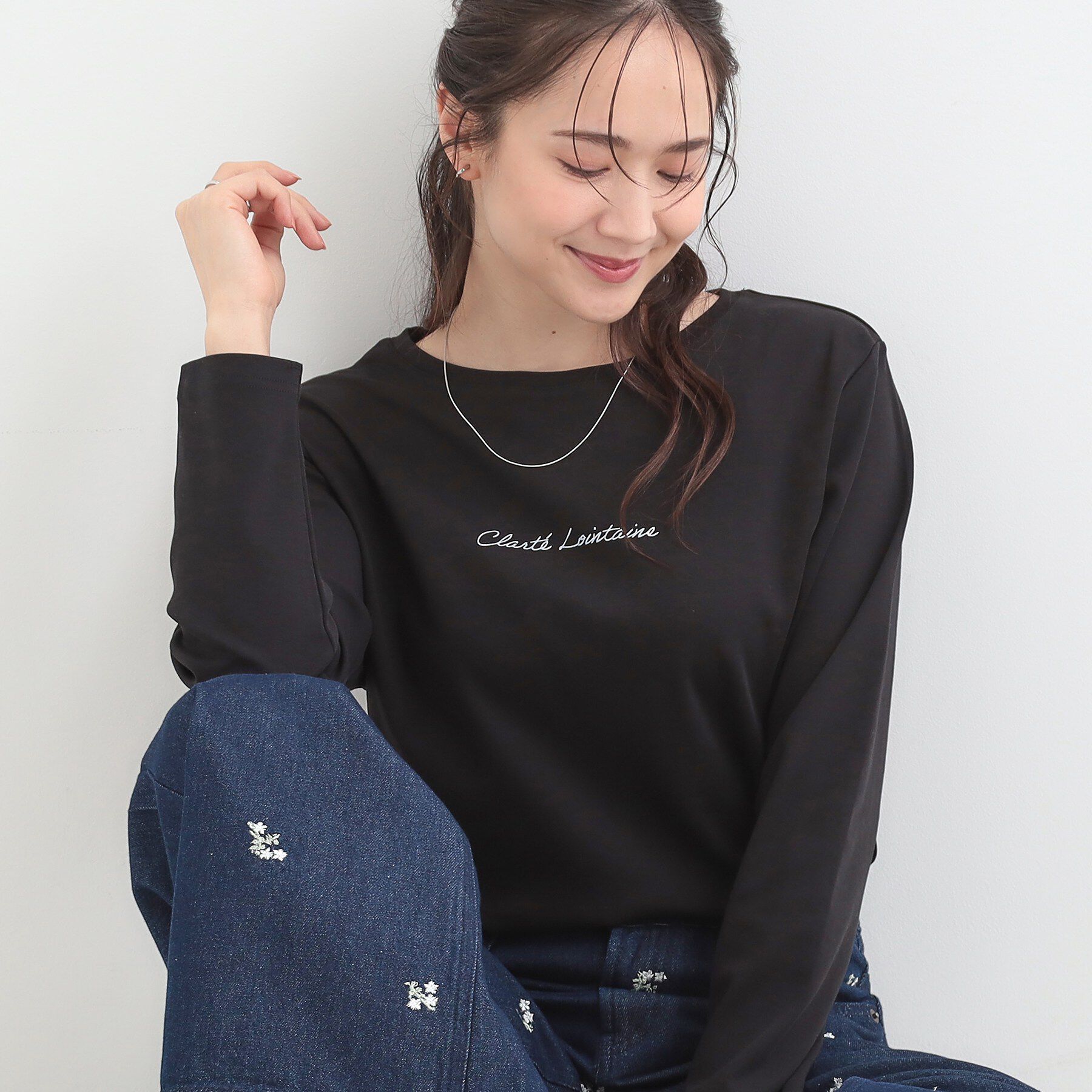 SHOO･LA･RUE「【接触冷感/UV/抗菌防臭】小さめロゴの大人スムースロンT」|Tシャツ・カットソー|ブラック(019)