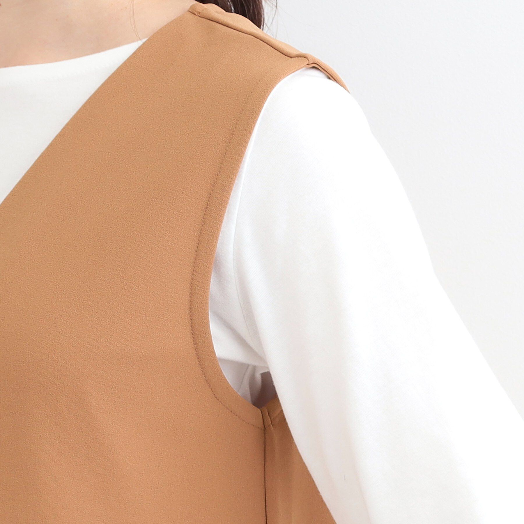 SHOO･LA･RUE「【2点セット/洗濯機可/S-LL】ジレにもなるジャンスカ+5分袖Tシャツ」|ワンピース|