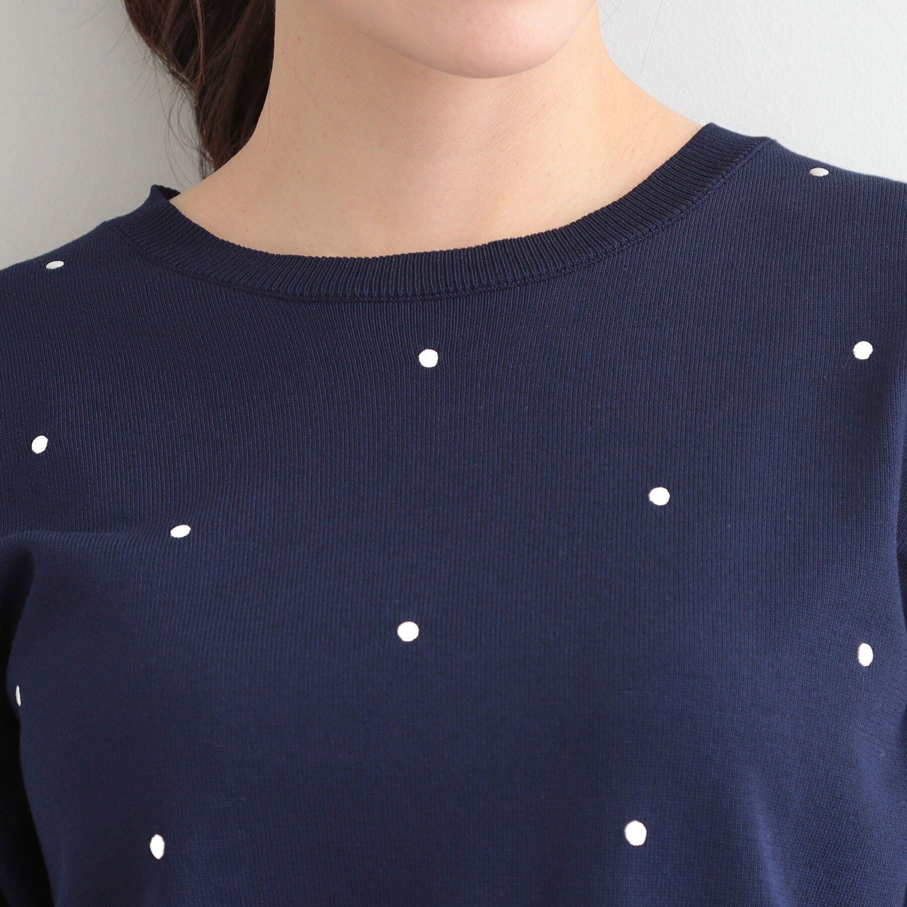 SHOO･LA･RUE「【S-LL/二の腕カバー】品よく隠せる　ドット刺繍5分袖ニット」|ニット・セーター|