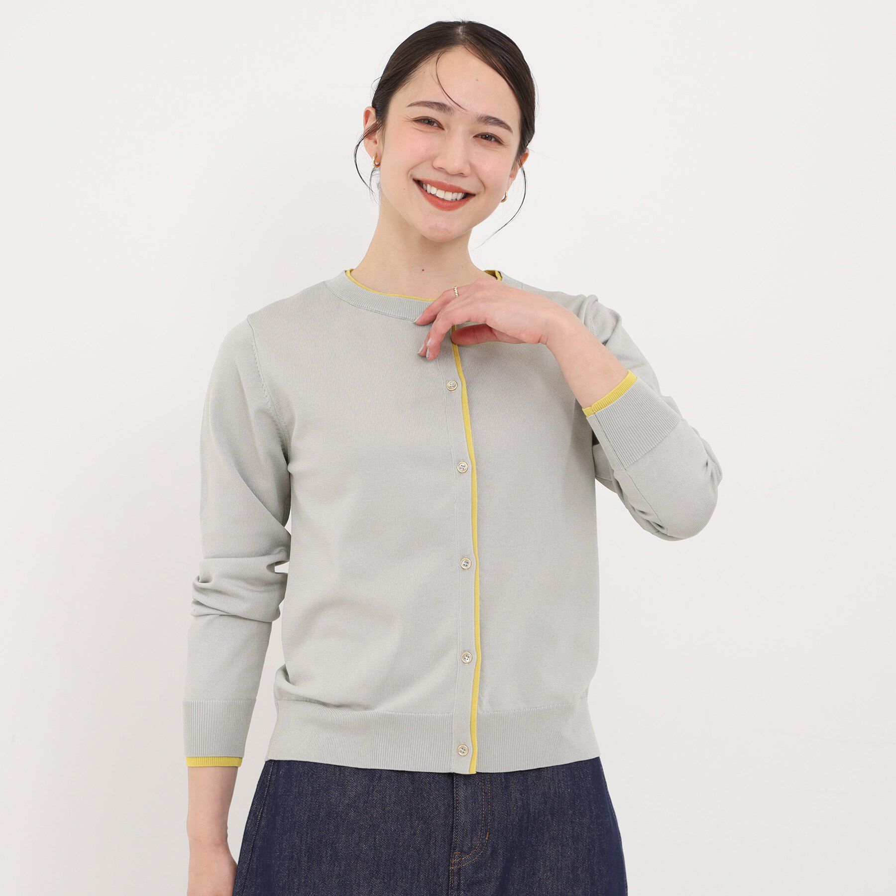 SHOO･LA･RUE「【洗濯機可/S-LL】配色がコーデのアクセントに レイヤード風クルーカーディガン」|カーディガン|