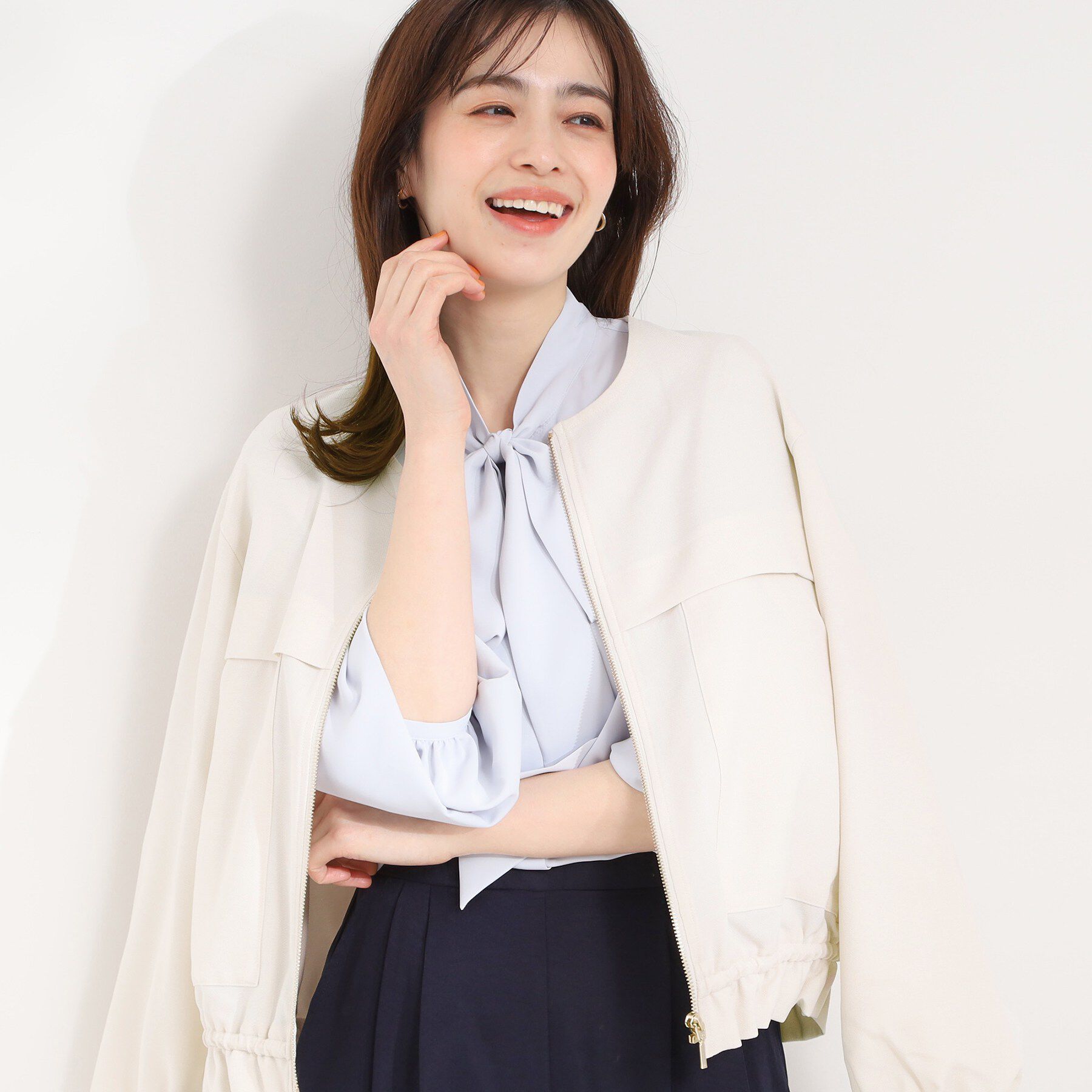 SHOO･LA･RUE「【S-LL】スタイルアップを叶える　大人のドロストブルゾン」|ブルゾン・スタジャン|ライトベージュ(05