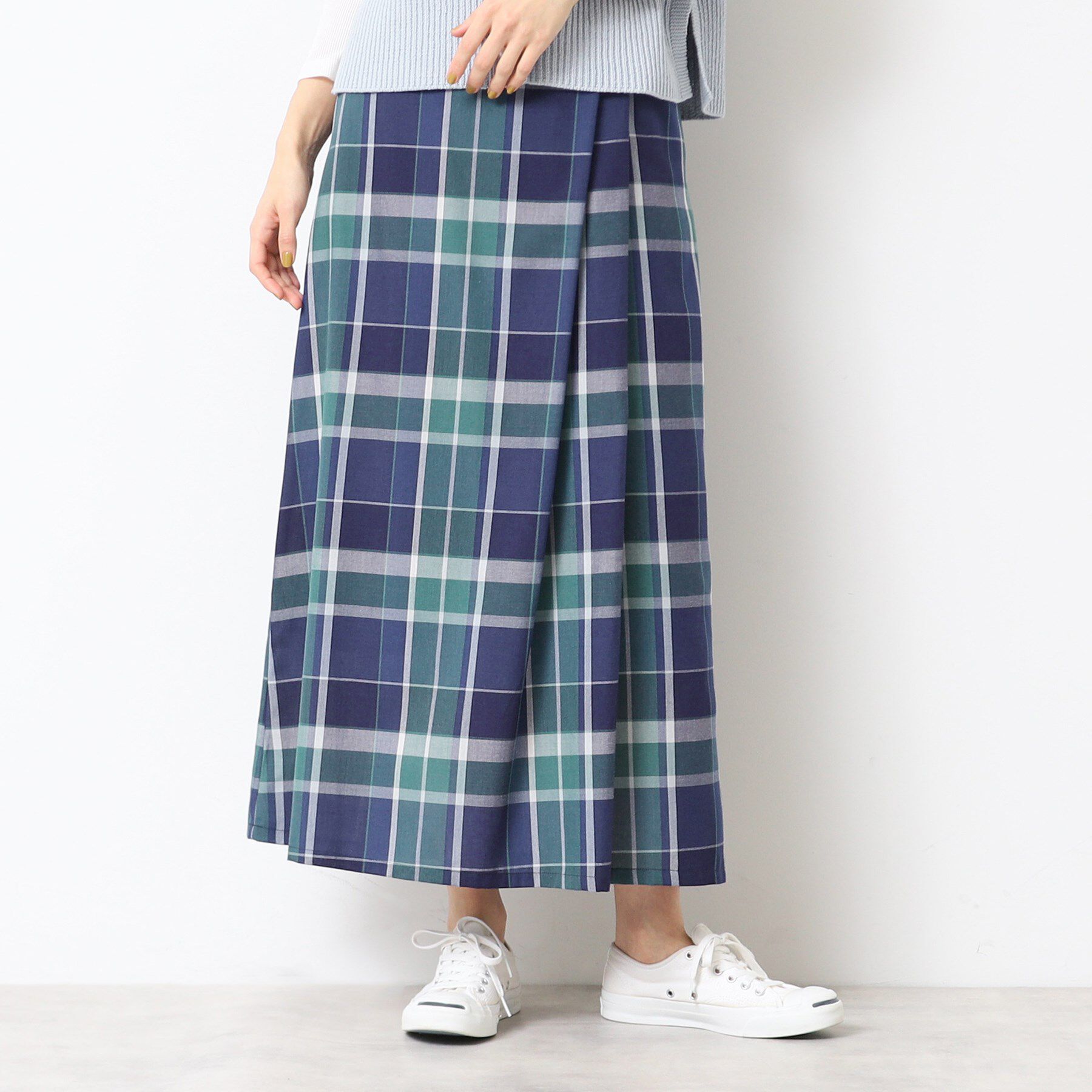 Dessin「【後ろゴム・洗える・4サイズ展開】映えチェック柄タック入りスカート（XS～L）」|スカート|ブルー(292)
