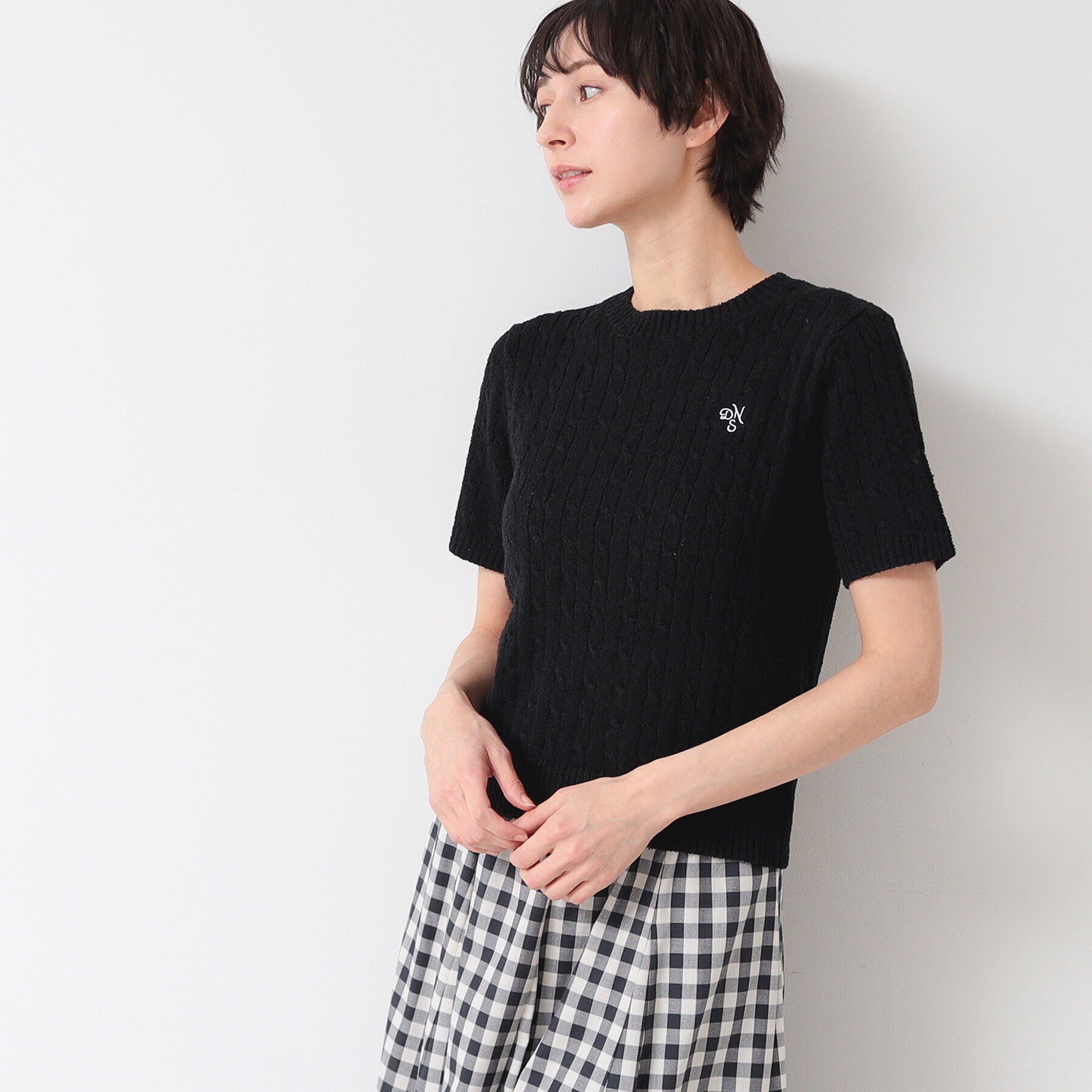 Dessin「【洗える】ケーブルクルーネックニット」|ニット・セーター|ネイビー(094)