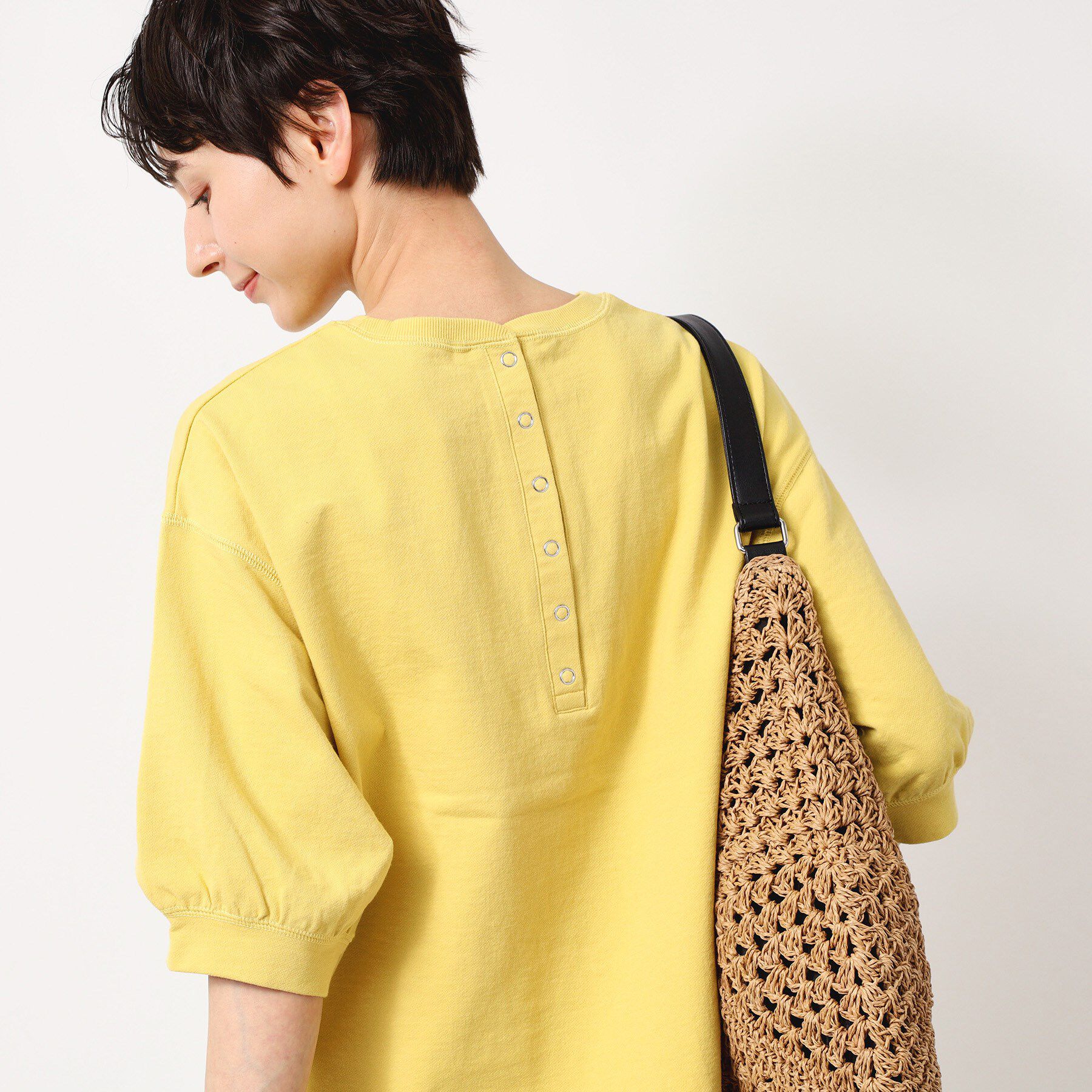 Dessin「【360度可愛い・洗える】バックヘンリーカットソー（5分袖/XS～L）」|Tシャツ・カットソー|