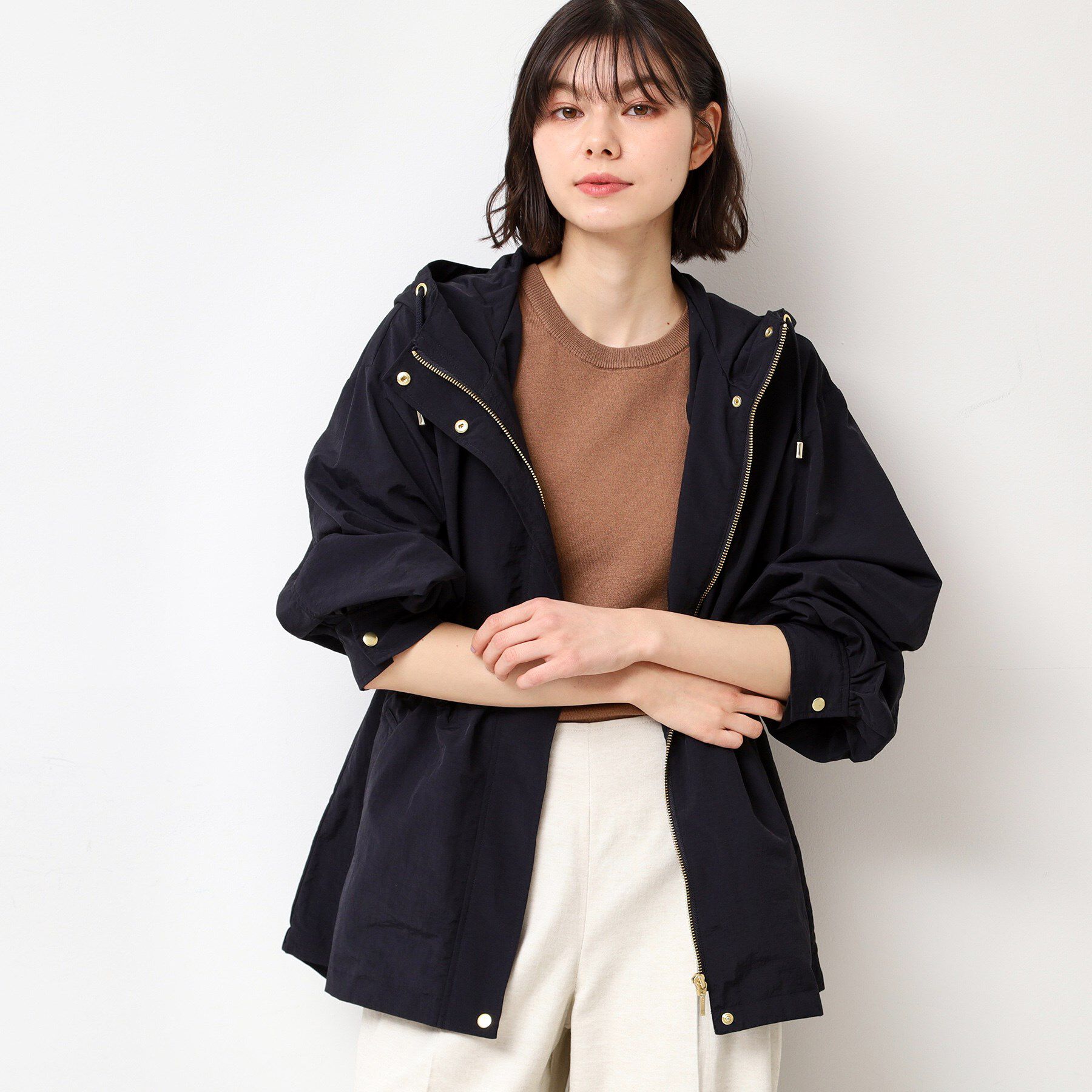 Dessin「ドロストフーデットライトブルゾン（S～L）」|ブルゾン・スタジャン|ネイビー(094)