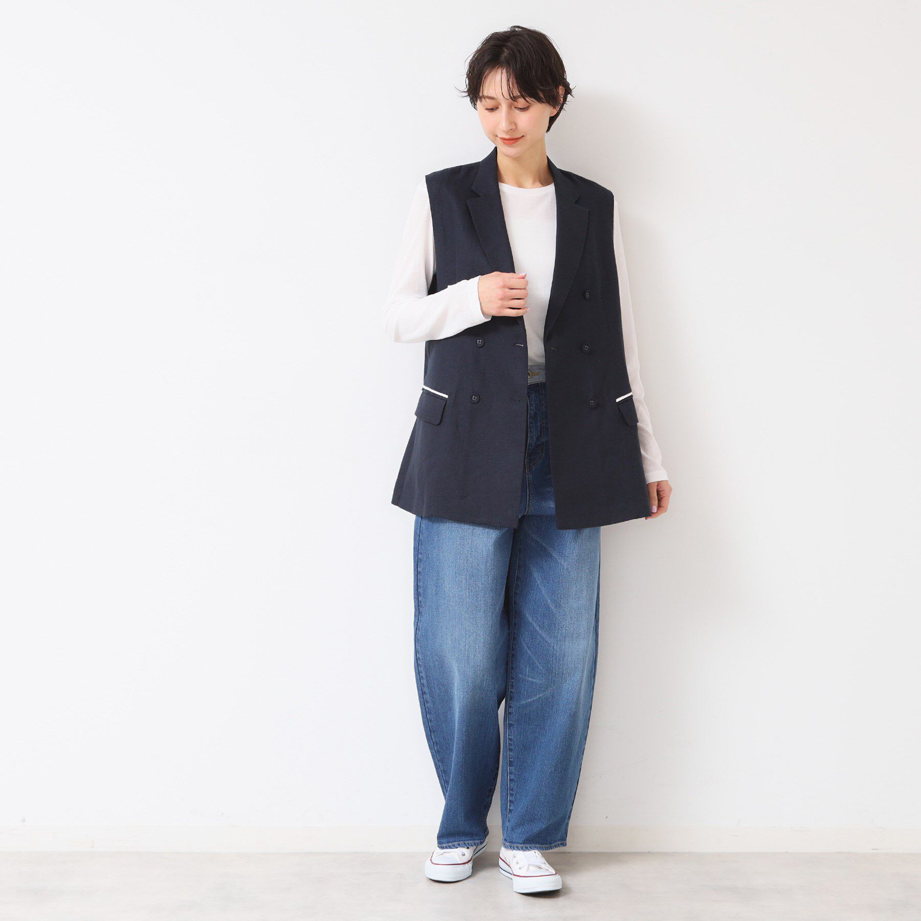 Dessin「【セットアップ可能・洗える】リネンスリーブレスジャケット」|ベスト・ジレ|