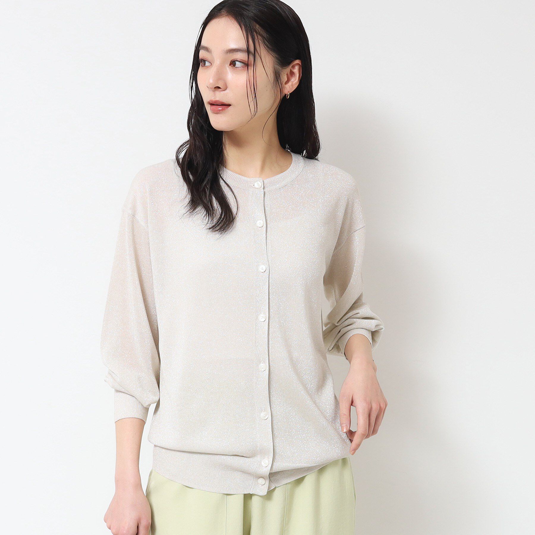 Dessin「【洗える】クルーネックミドル丈ラメカーディガン（S～L）」|カーディガン|