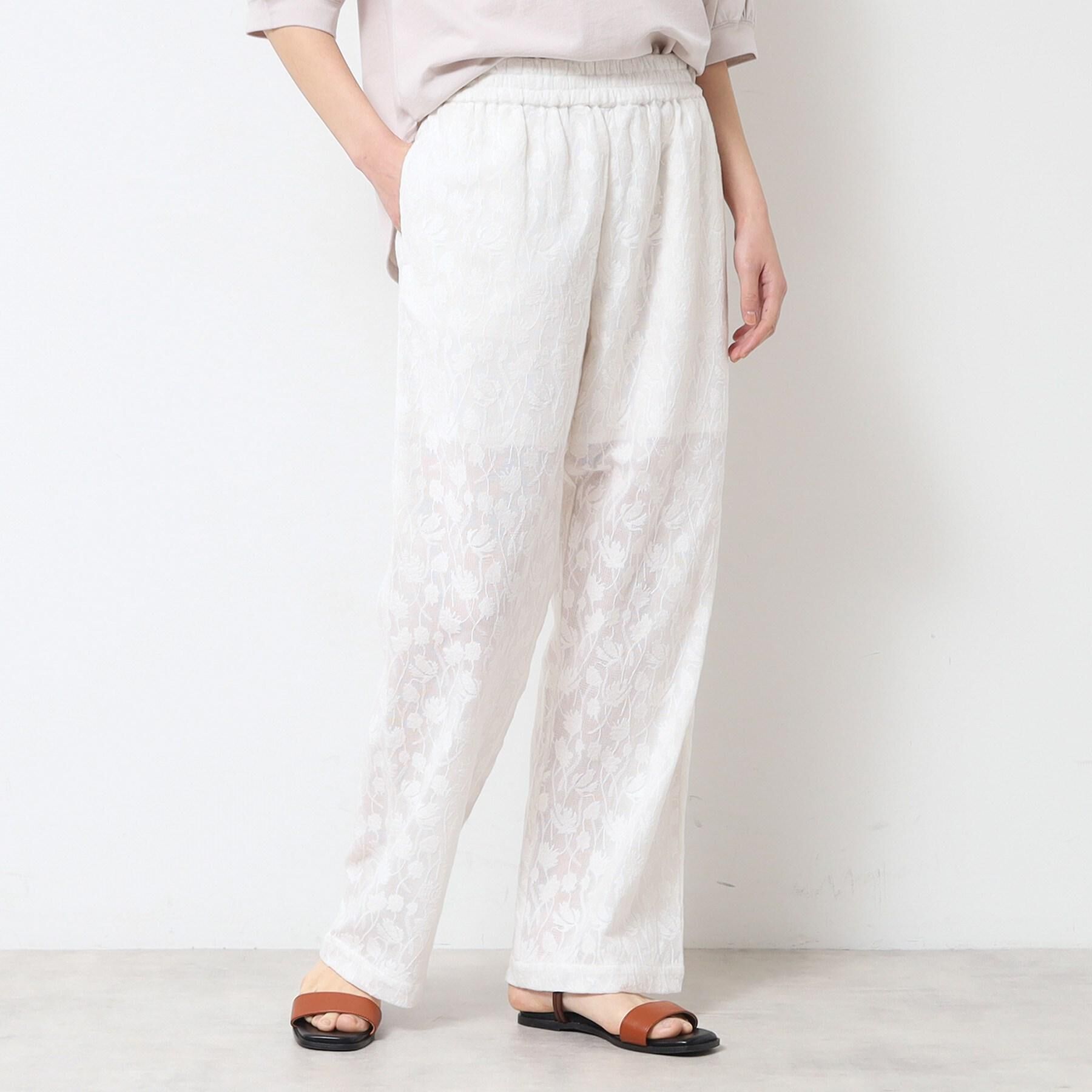Dessin「【ウエストゴム・洗える】刺繍柄インドレースパンツ」|その他|ホワイト(002)