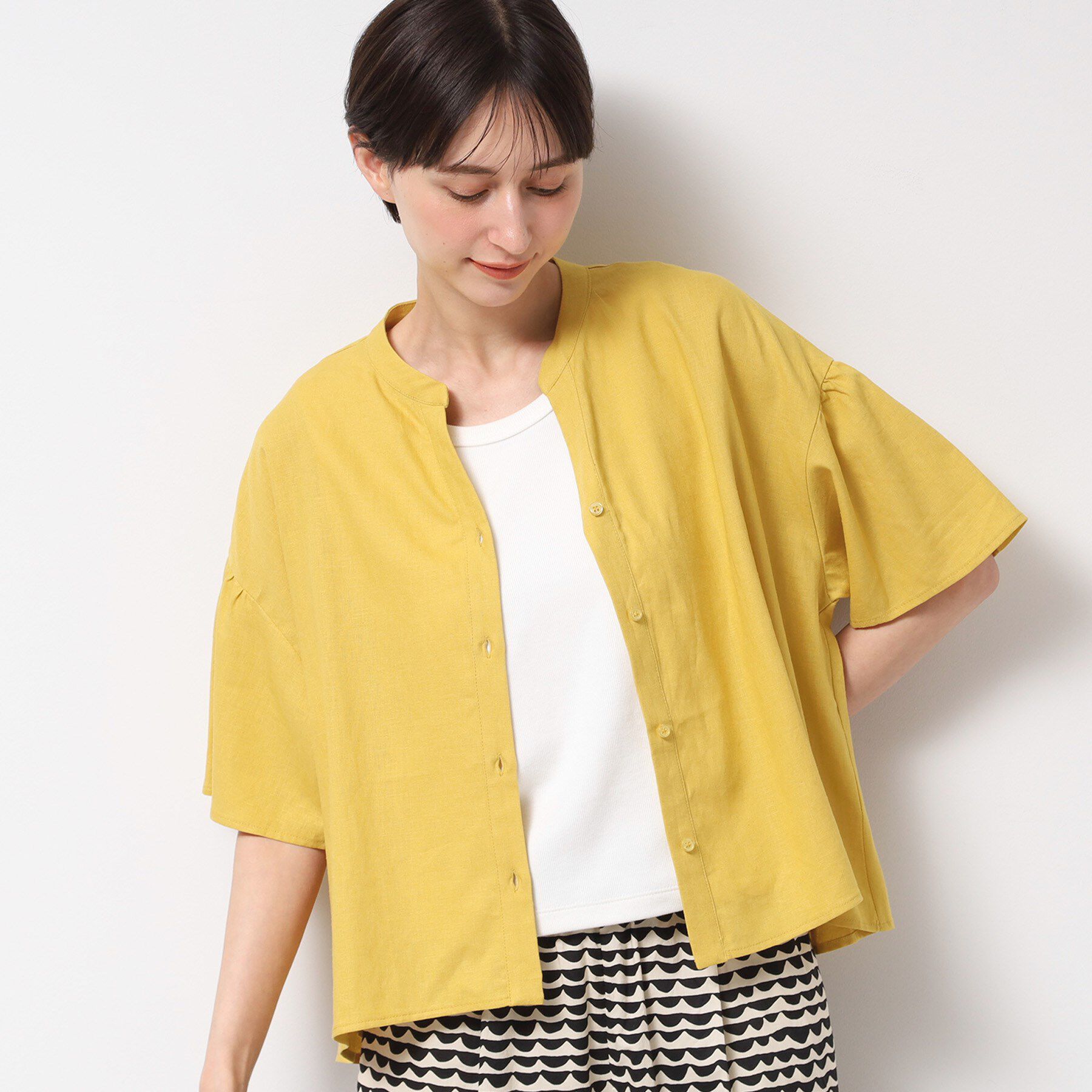 Dessin「【二の腕カバー・洗える】リネンブレンド袖切り替えブラウス」|シャツ・ブラウス|