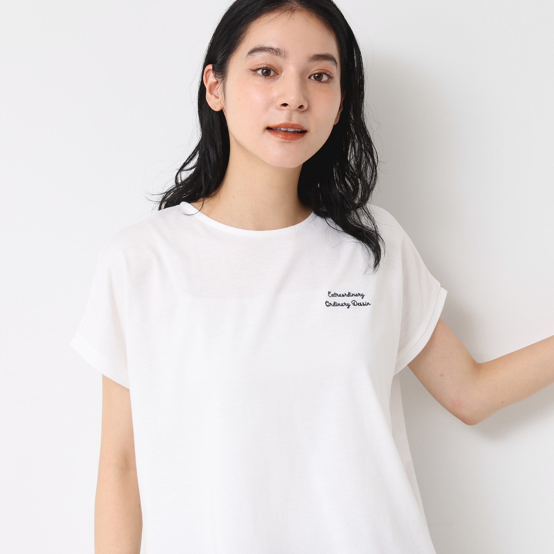 Dessin「【洗える】フレンチスリーブロゴ入りTシャツ」|Tシャツ・カットソー|ホワイト(002)