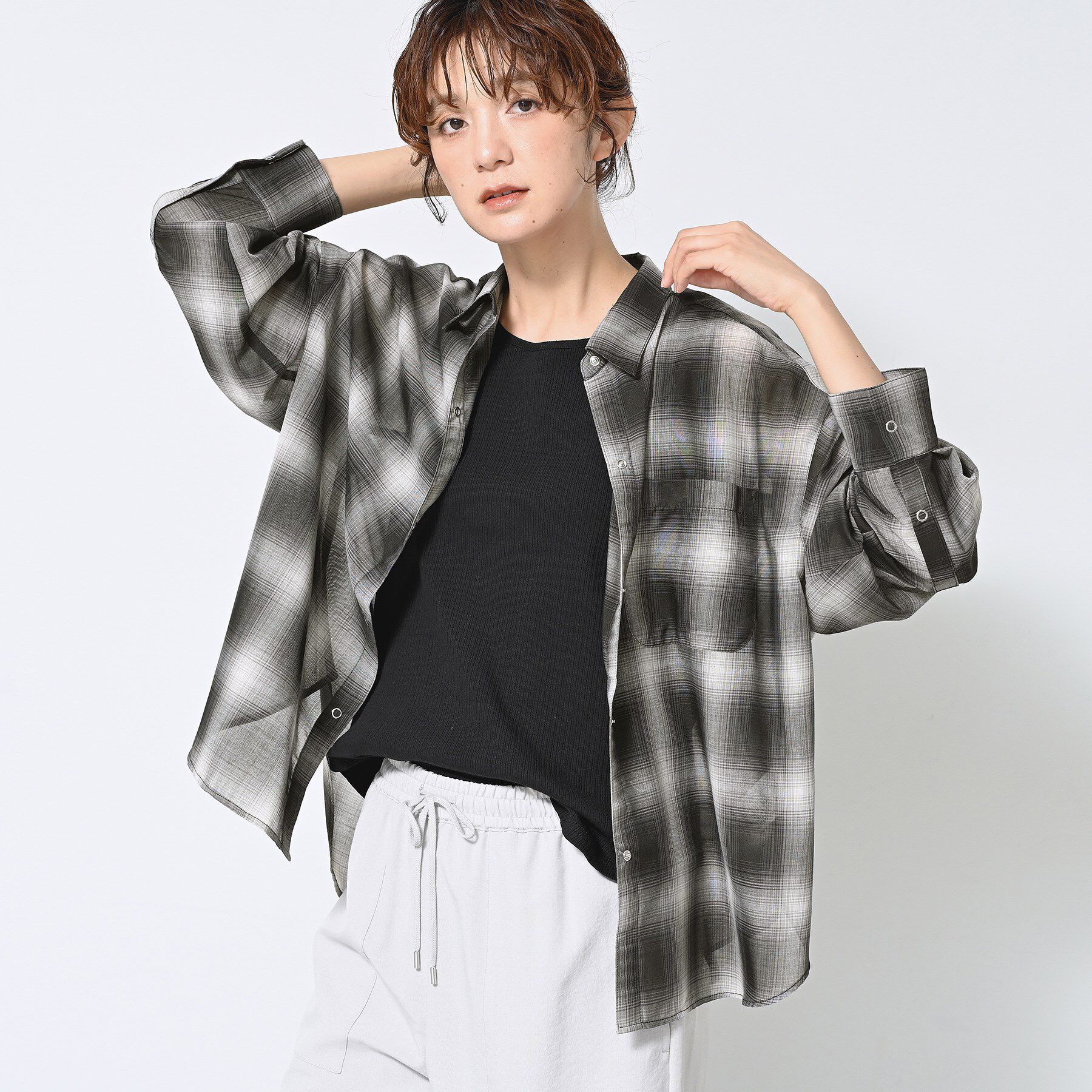 Dessin「【洗える】シアーオンブレーチェックシャツ」|シャツ・ブラウス|ブラック(219)