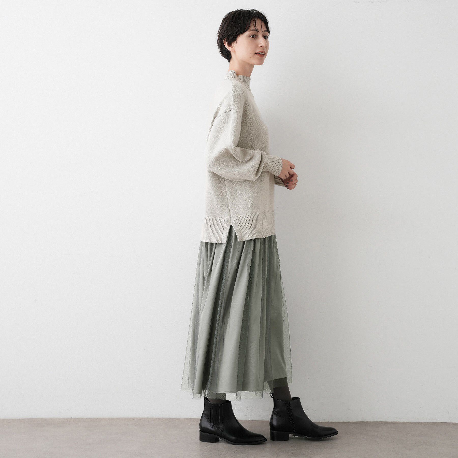 Dessin「【洗える】ニットチュールドッキングワンピース」|ワンピース|